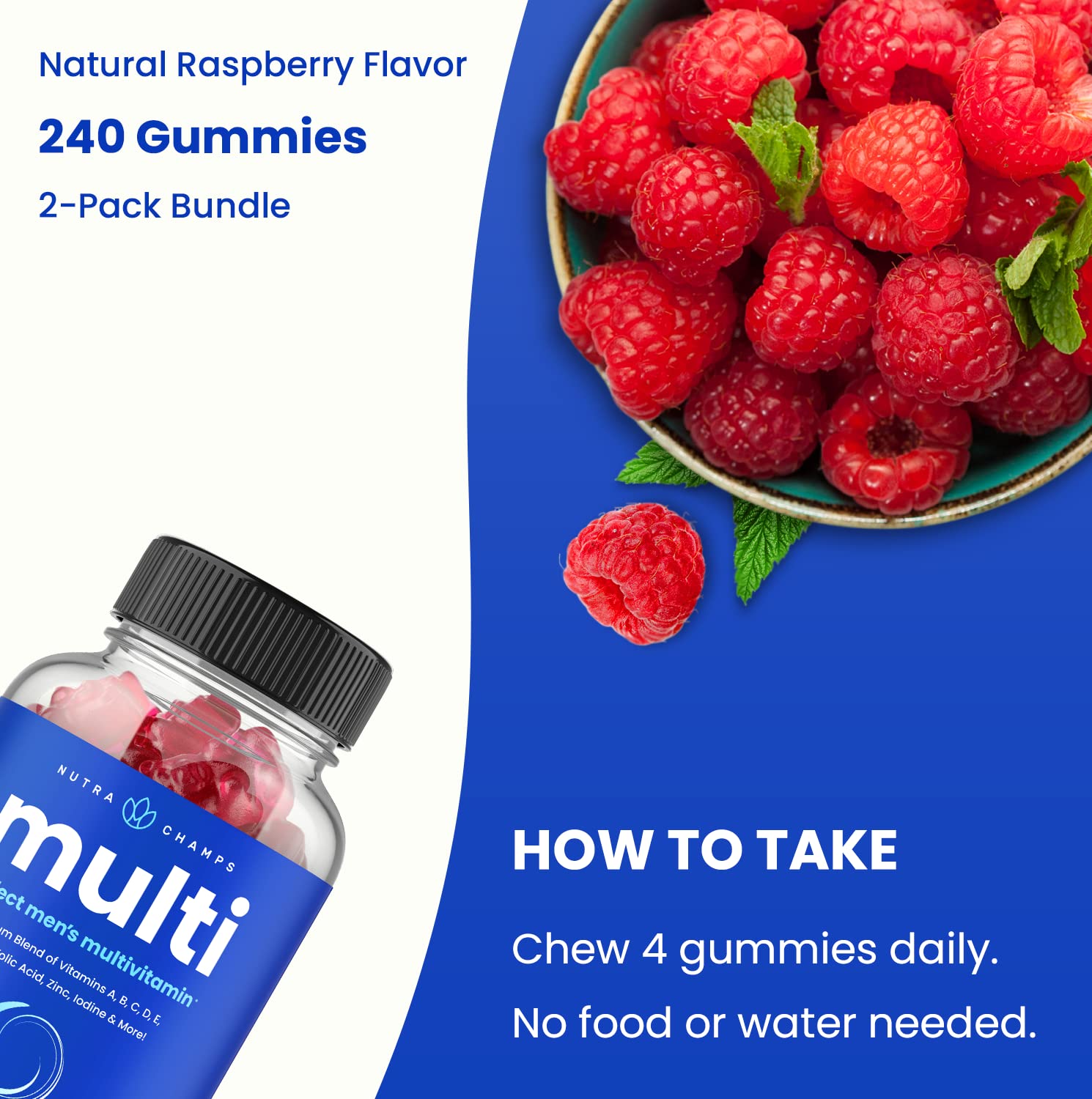 NutraChamps Men’s Multivitamin Gummies – 240 Count, 2-Pack | Daily Vitamin Gummy for Men