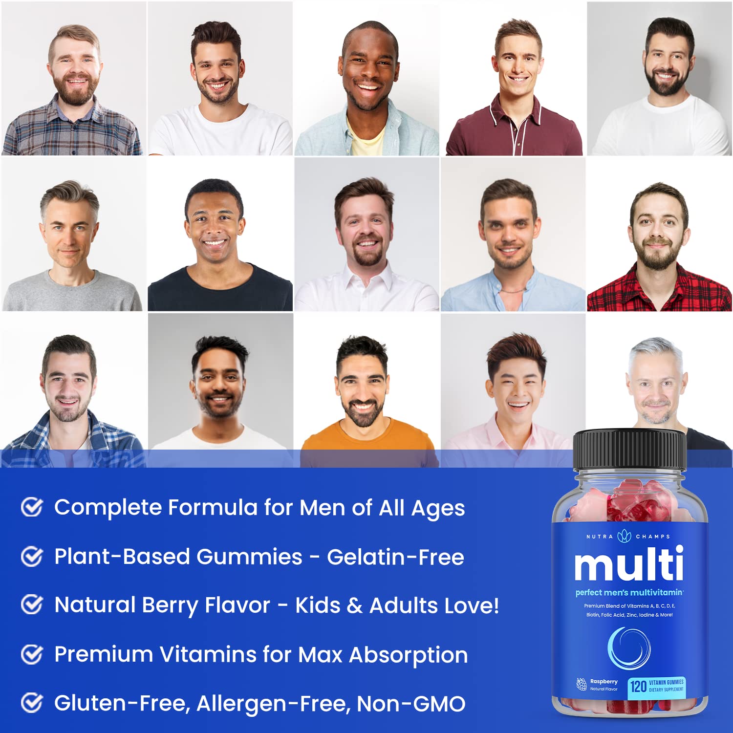 NutraChamps Men’s Multivitamin Gummies – 240 Count, 2-Pack | Daily Vitamin Gummy for Men