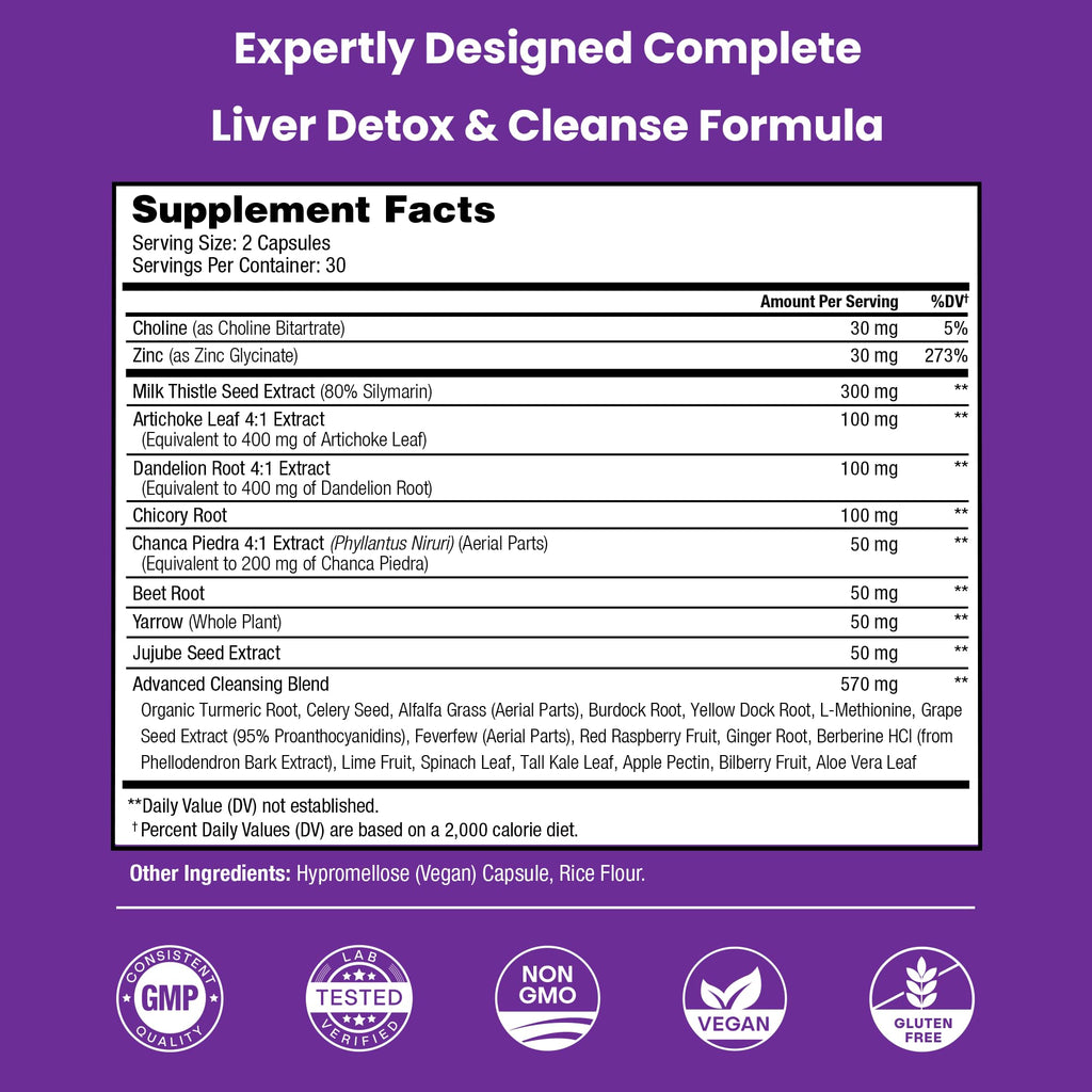 NutraChamps Liver Cleanse Detox & Repair Formula - 20+ Herbs - 60 Capsules