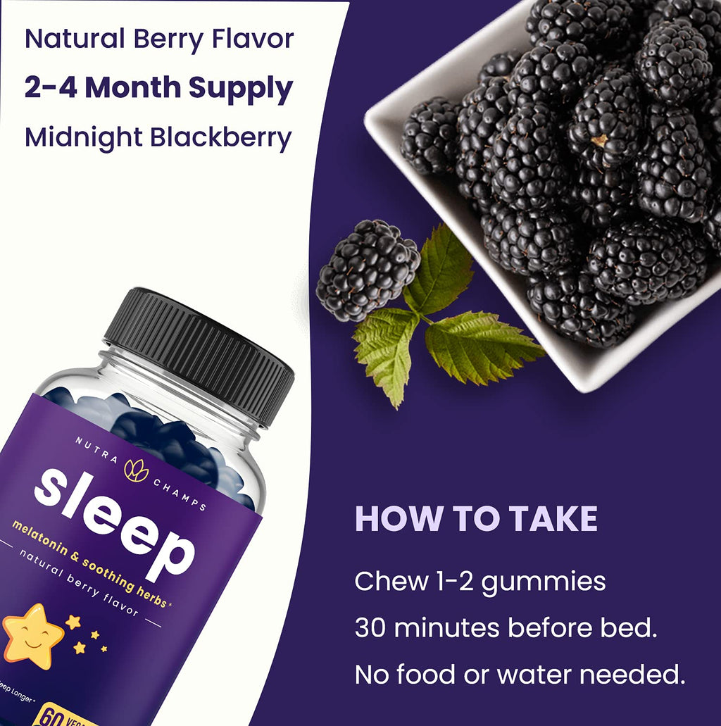 NutraChamps Sleep Gummies for Adults & Kids – Melatonin, Vegan, 120 Gummies (3mg/1.5mg/6mg) Pack of 2