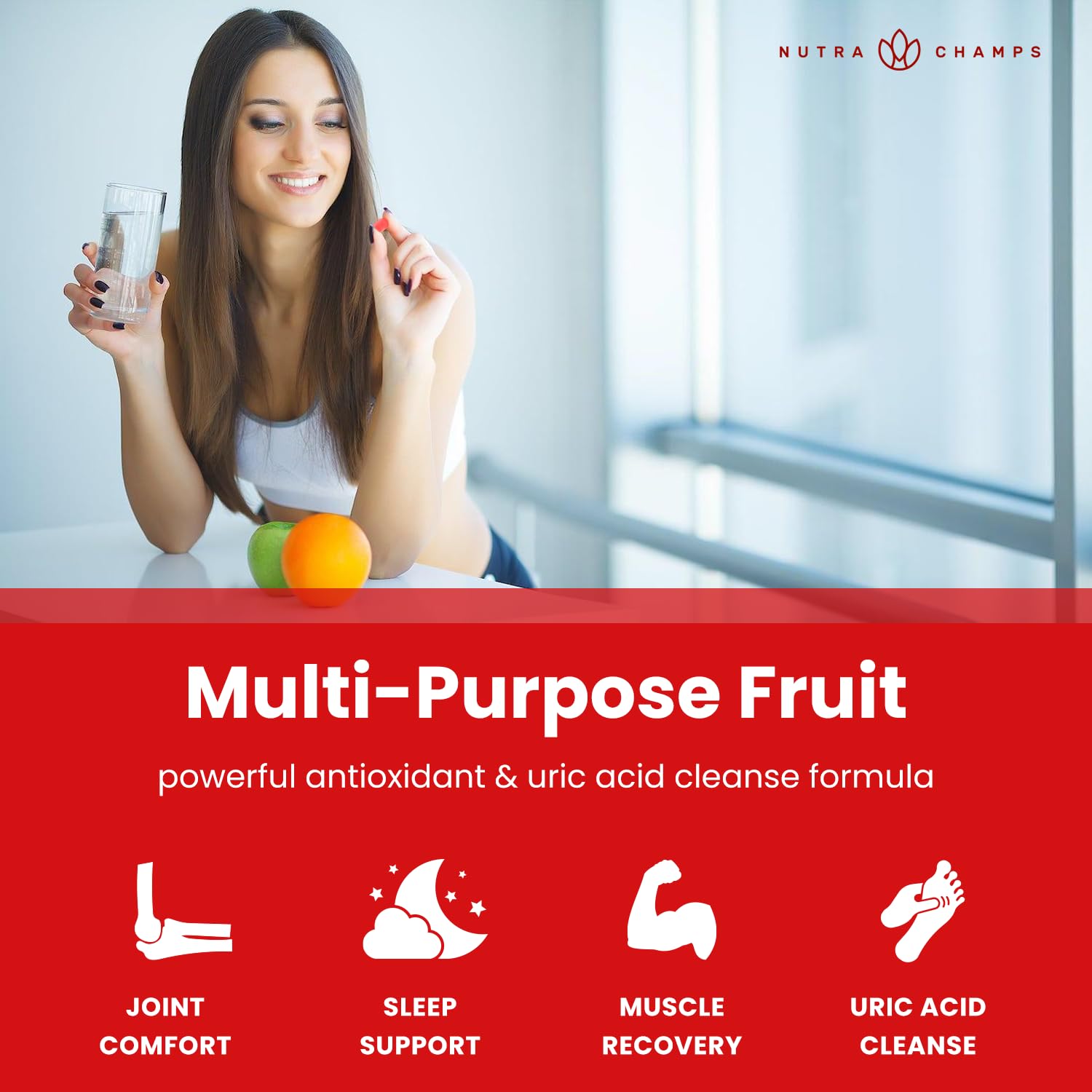 NutraChamps Tart Cherry Gummies - 3000mg Tart Cherry Extract + Celery Seed (60 Vegan Gummies) - Uric Acid Cleanse, Joint & Sleep Support