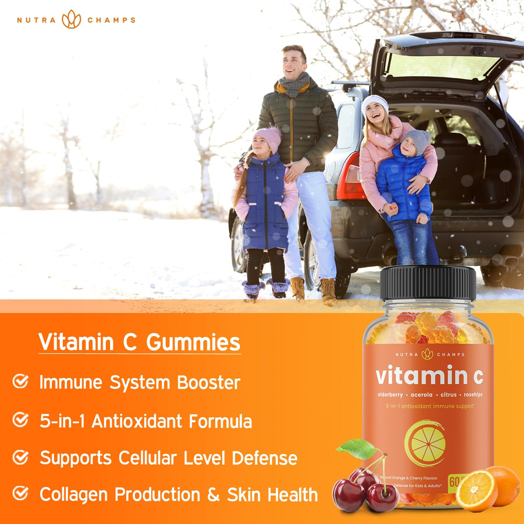 NutraChamps Vitamin C Gummies for Adults & Kids – 5-in-1 Immune Support