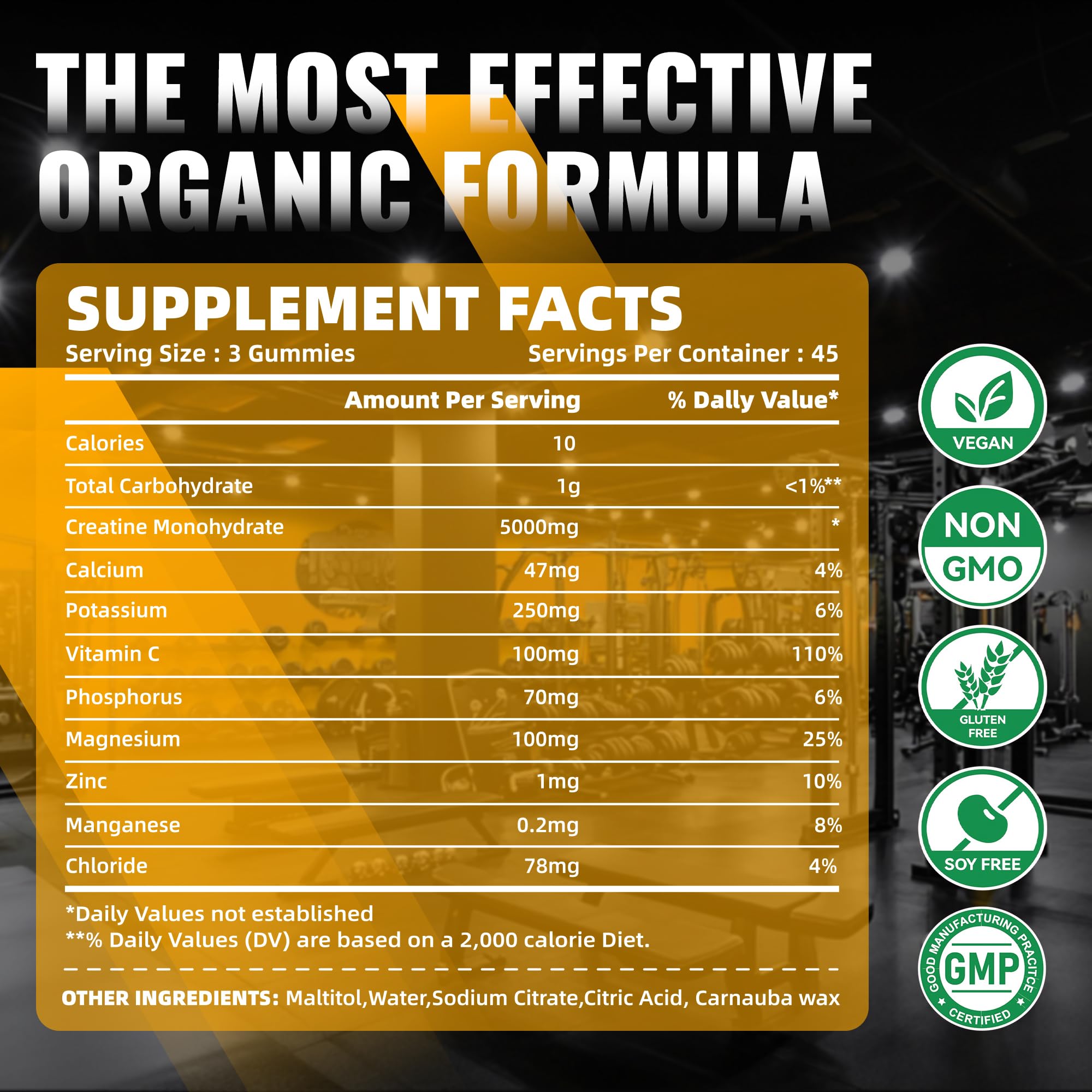 NUTRAGOGO Creatine Monohydrate Gummies for Men & Women - 5g per Serving - Sugar Free, Vegan, Organic Electrolyte Chews, 135 Count