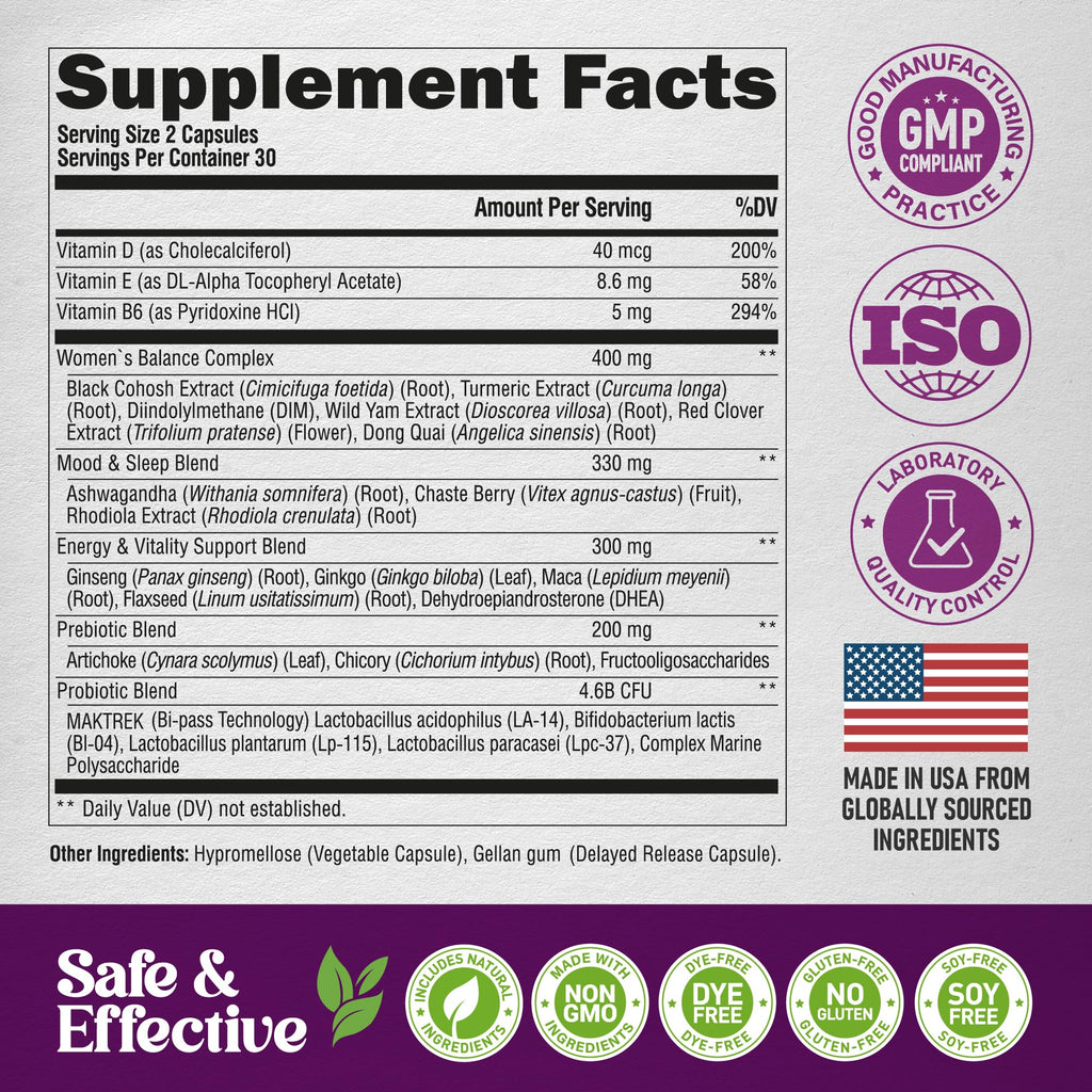 Menopause Supplements 25-in-1: Dong Quai & Black Cohosh | Made in USA