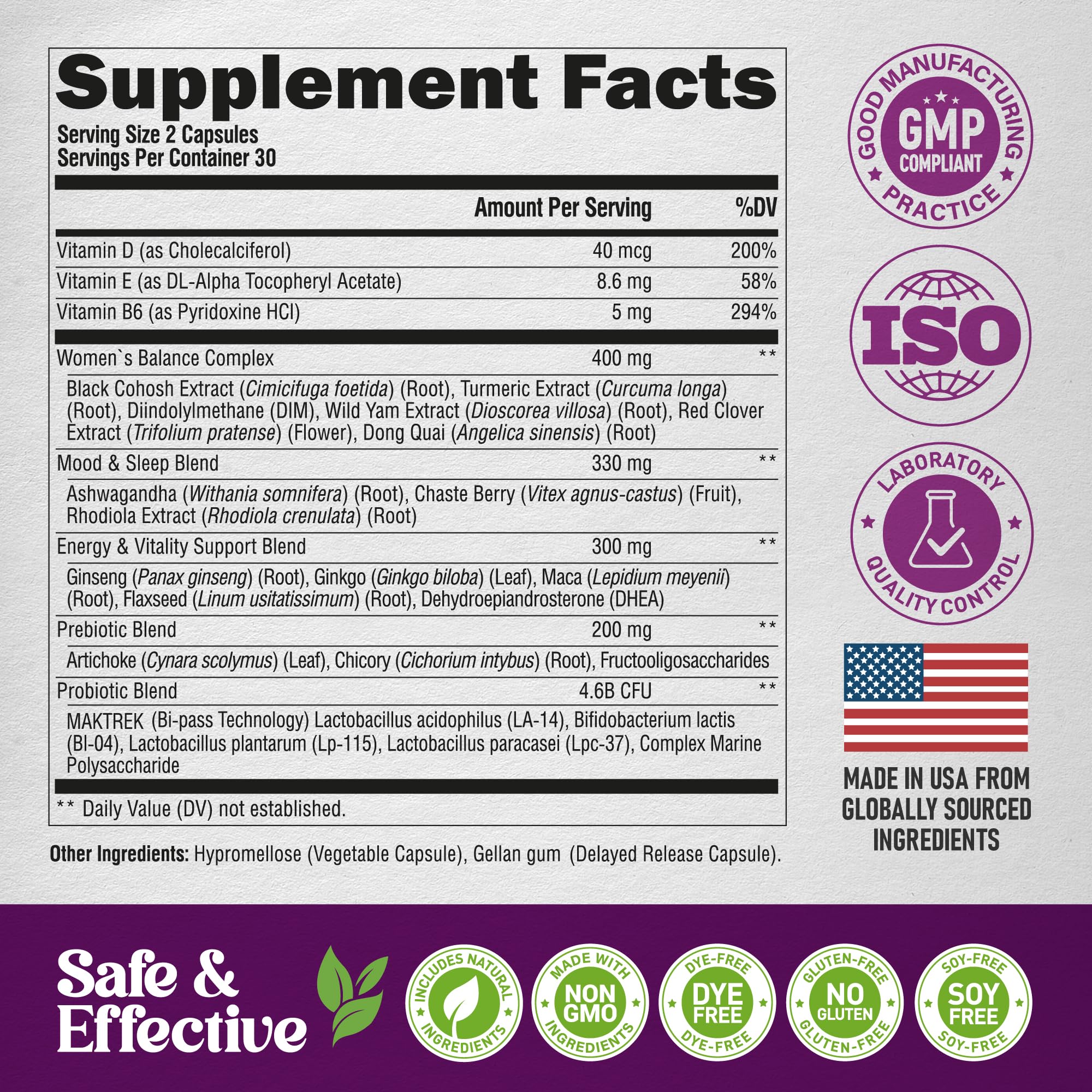Menopause Supplements 25-in-1: Dong Quai & Black Cohosh | Made in USA