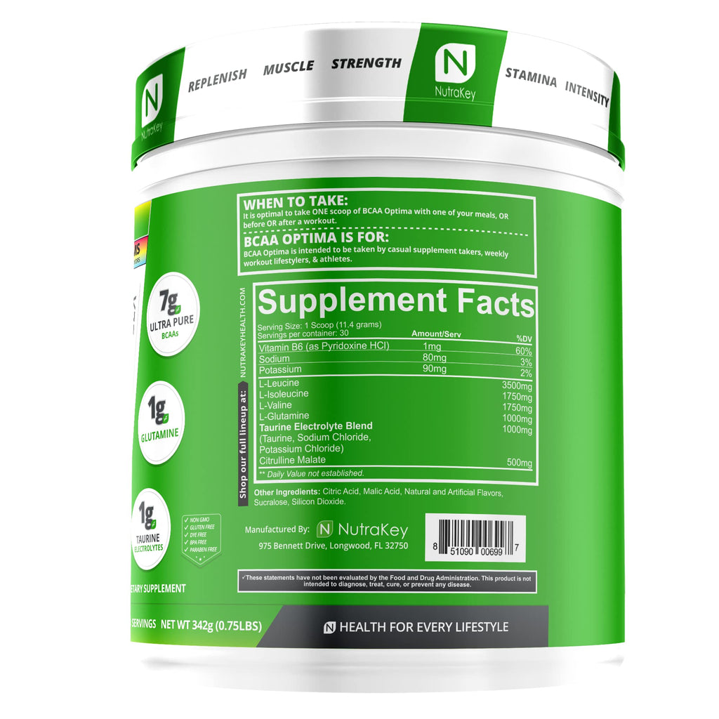 NutraKey BCAA Optima Post Workout Recovery Complex - No Sugar, No Carb (Sour Gummy Worms)
