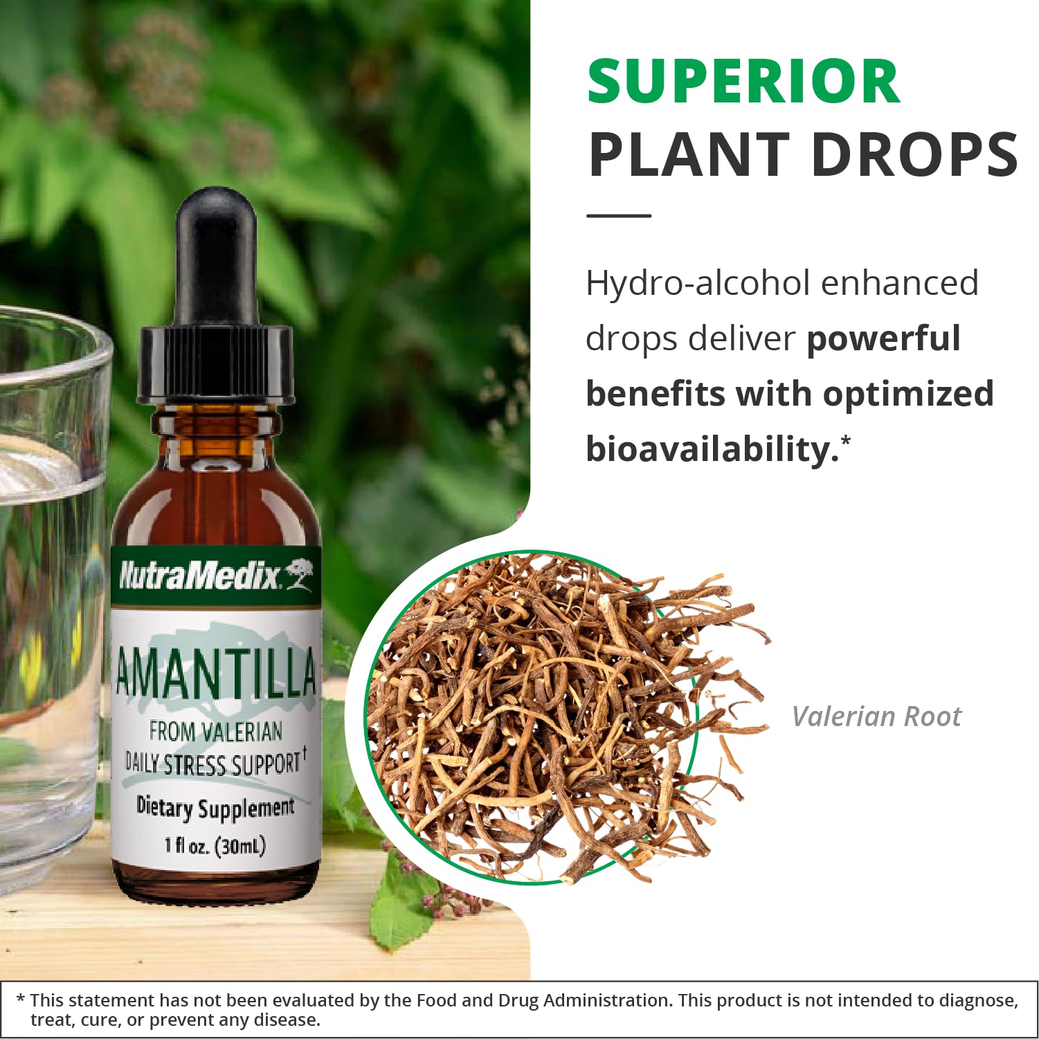 NutraMedix Amantilla Tincture - Valerian Root for Stress Support & Calming Relief | Vegan Liquid Supplement (1oz / 30ml)