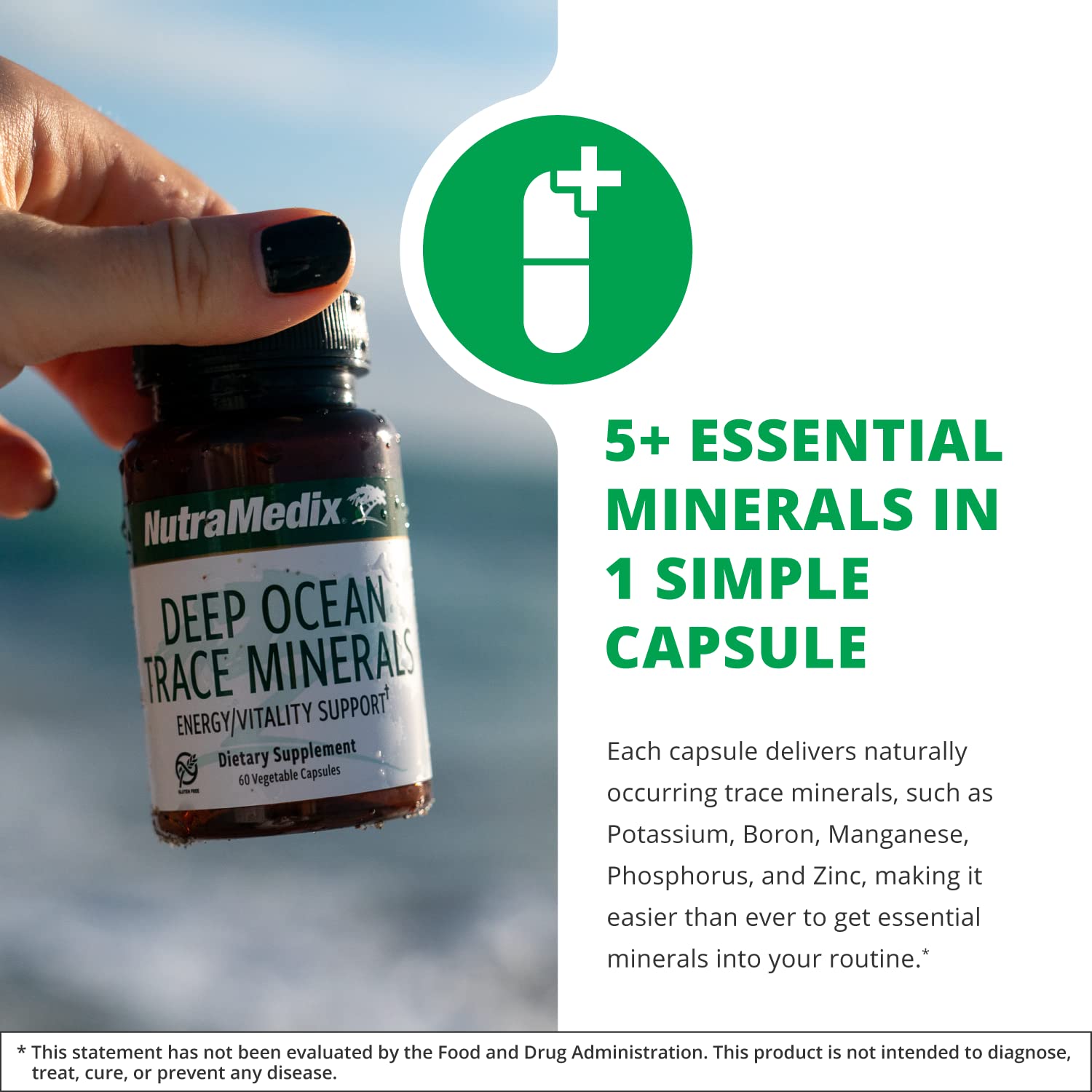NutraMedix Deep Ocean Trace Minerals 1000mg - Electrolyte Support (Pack of 2, 60 Capsules)