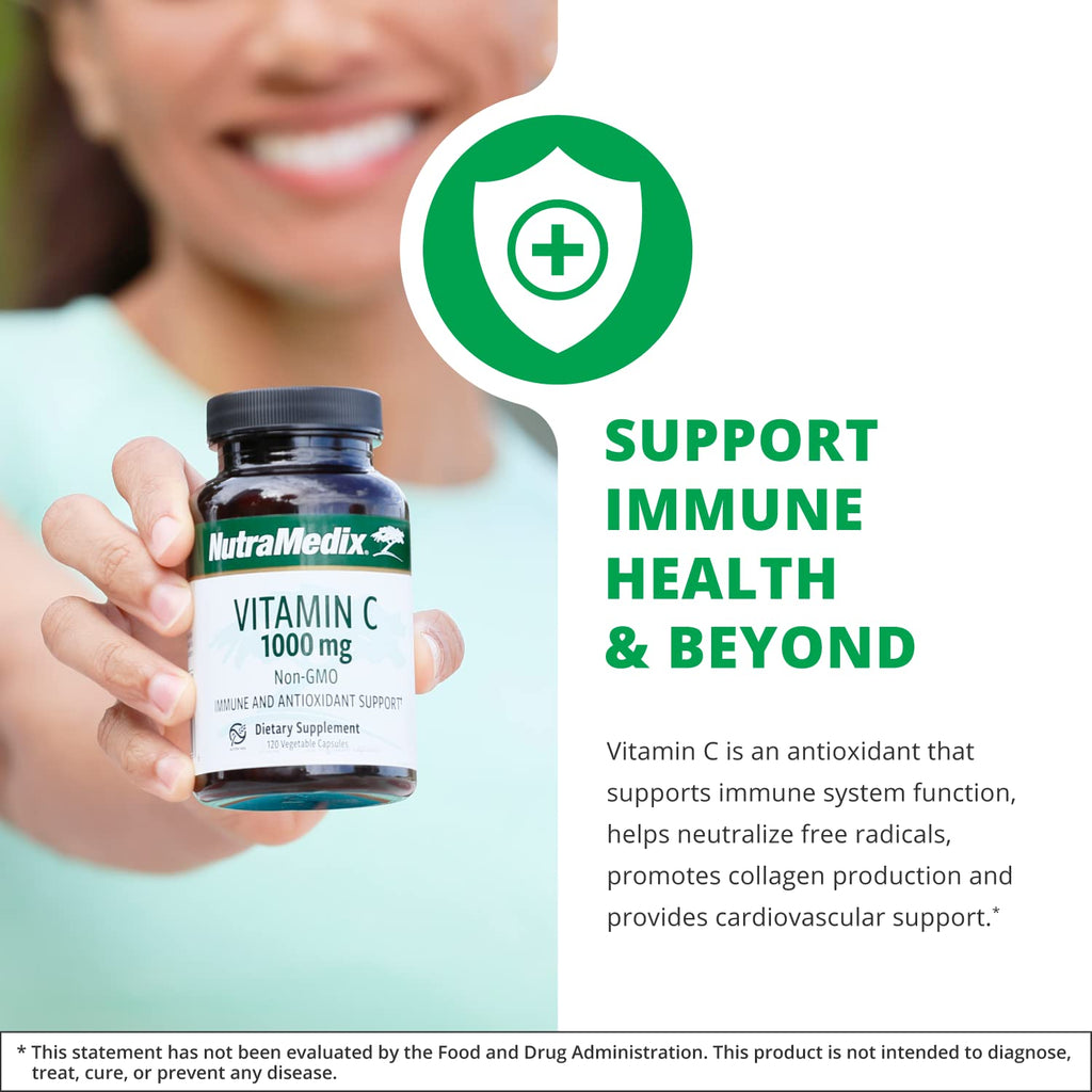 NutraMedix Vitamin C 1000mg – Immune Support & Heart Health | 120 Vegetarian Capsules | Vegan, Non-GMO