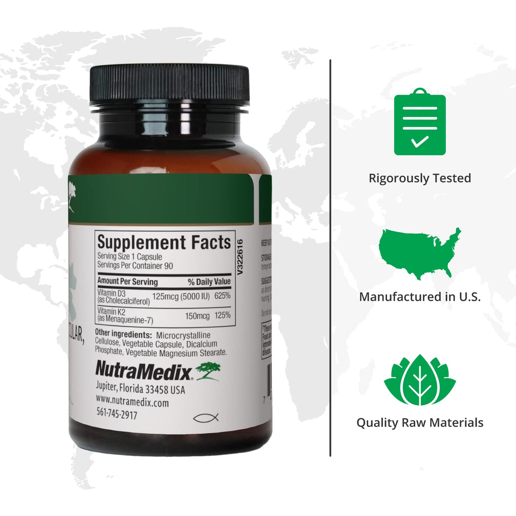 NutraMedix Vitamin D3 & K2 Immune Support for Heart Health and Calcium Metabolism (90 Capsules)