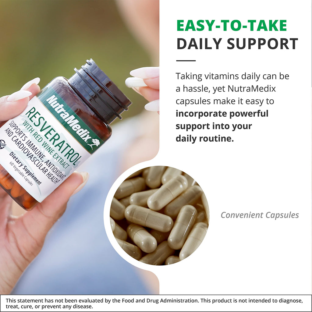 NutraMedix Resveratrol Capsules – Bioavailable Antioxidants from Red Wine Extract & Grape Skins (60 Capsules)