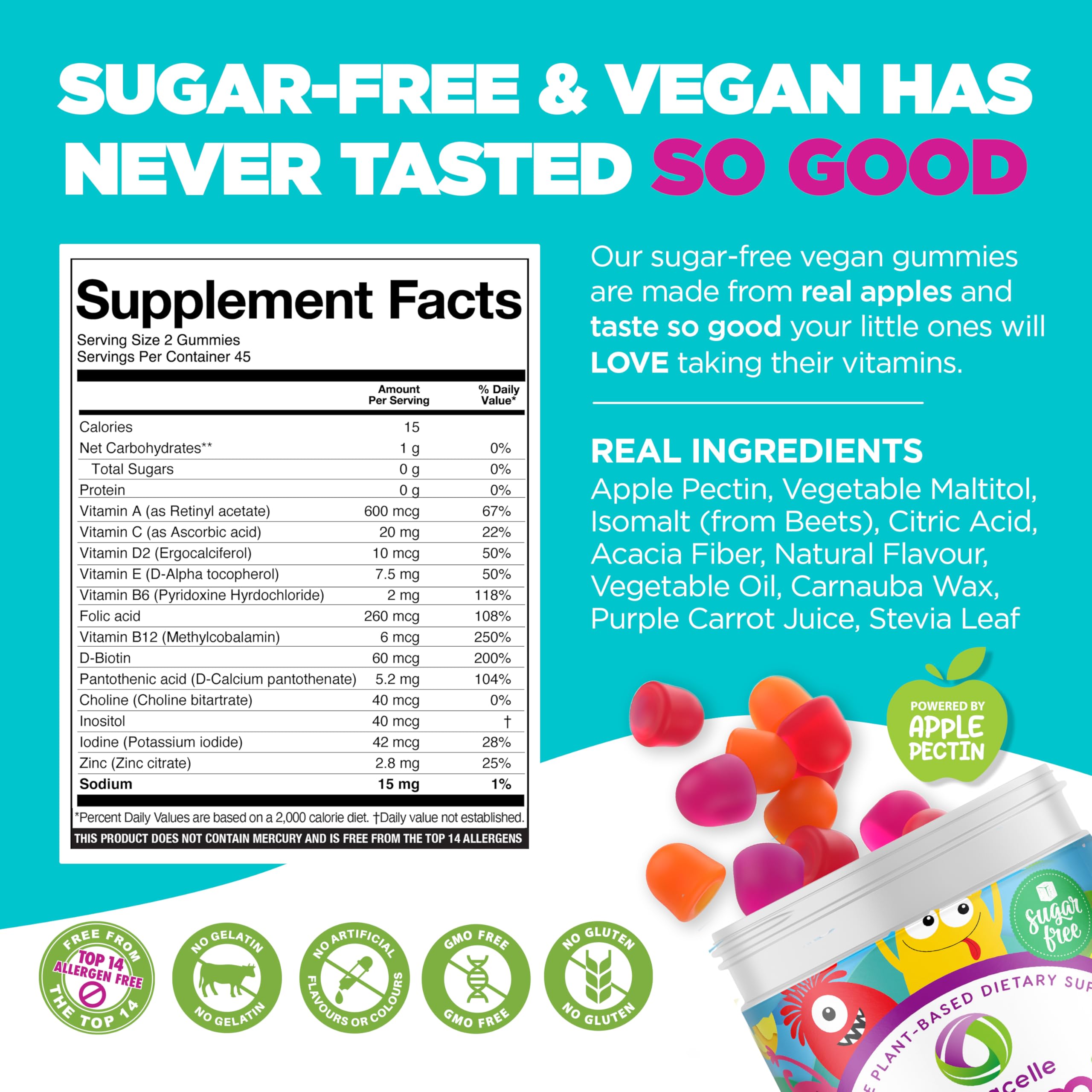 NUTRAMIN Sugar-Free Vegan Gummy Multivitamins for Kids – 90 Count Bottle | Nutracelle