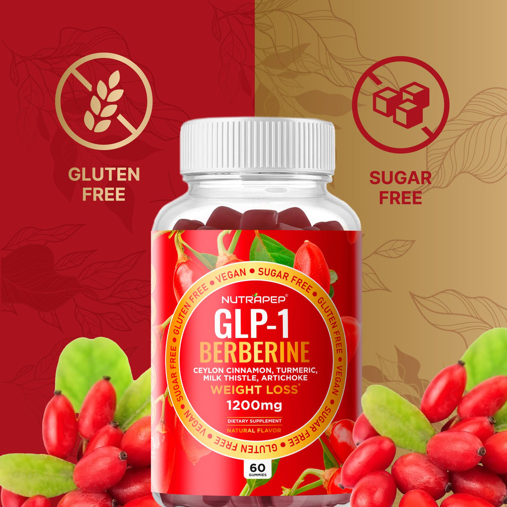 NutraPep Berberine HCl GLP-1 Gummies (1200mg) – Sugar Free, Gluten Free, High Potency GLP-1 Weight Loss Support