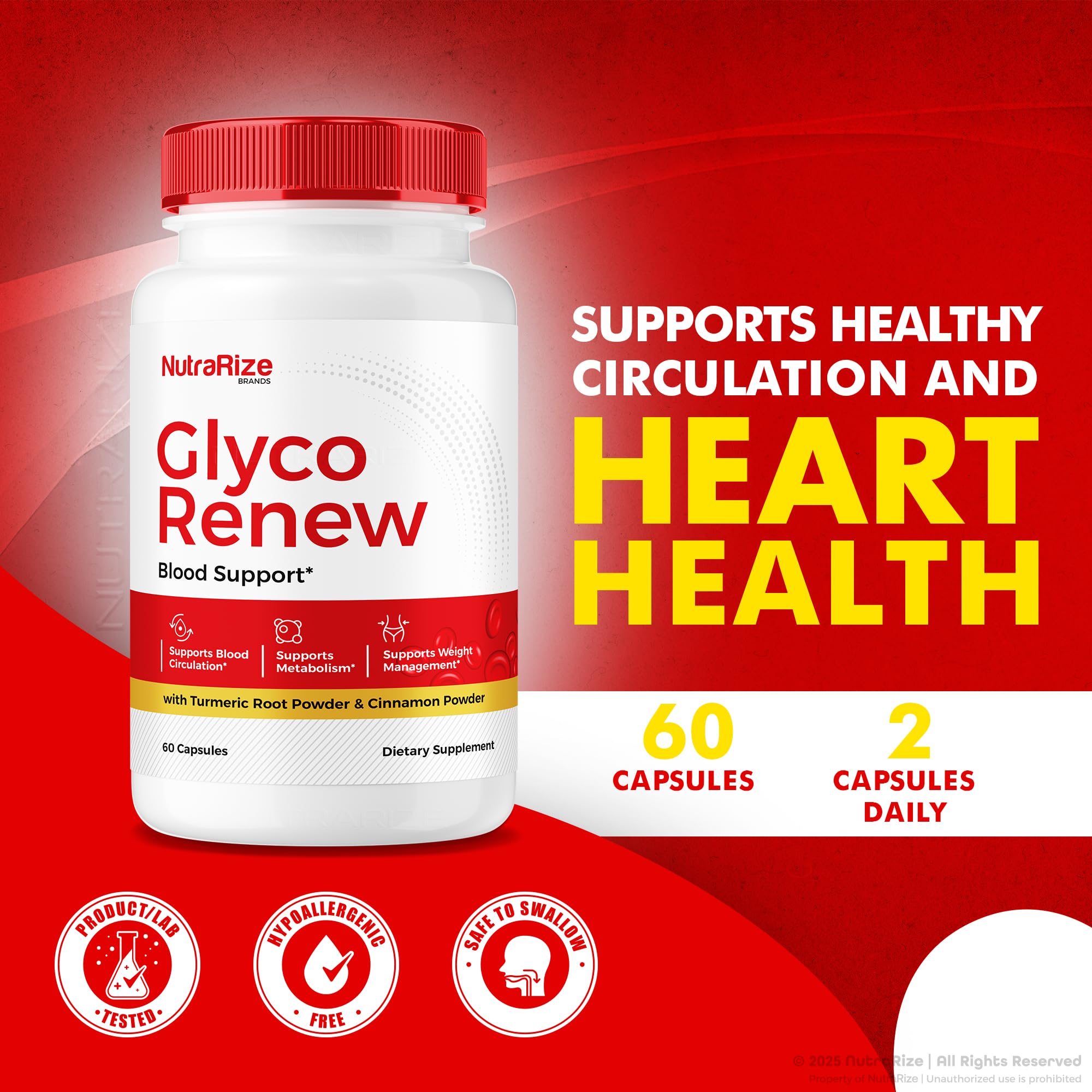 NutraRize Glyco Renew Pills – All Natural Blood Support Formula | Maximum Strength 60 Capsules