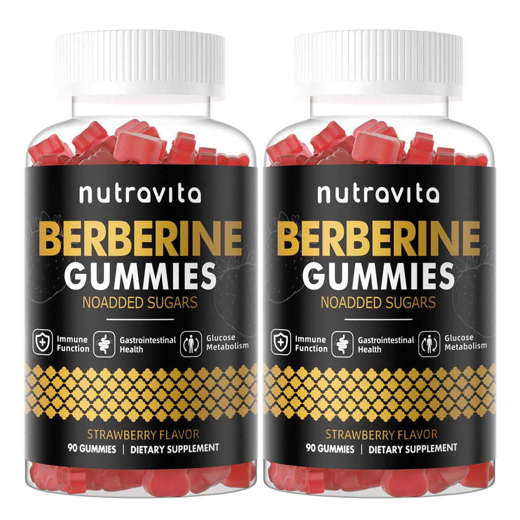 Nutravita Berberine Gummies 1500mg with Ceylon Cinnamon – Sugar Free Strawberry (2-Pack)