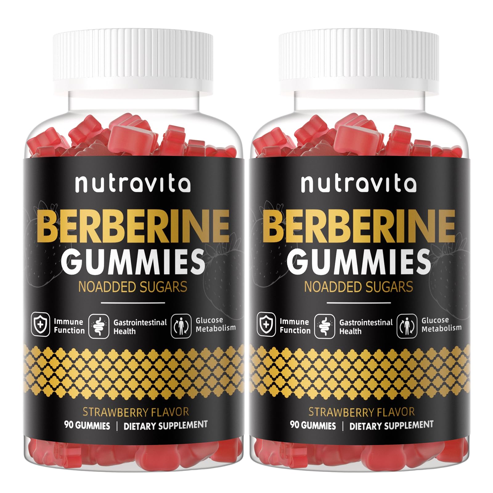 Nutravita Berberine Gummies 1500mg with Ceylon Cinnamon – Sugar Free Strawberry (2-Pack)