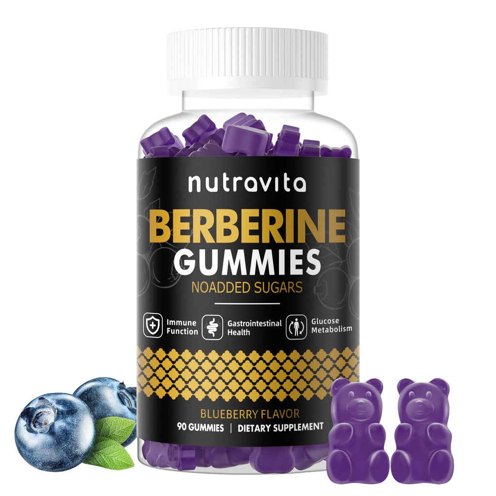 Nutravita Berberine Gummies with Ceylon Cinnamon - 1500mg Berberine HCl | Immune & Metabolism Support | Sugar Free Blueberry 1 Pack