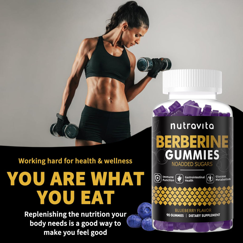 Nutravita Berberine Gummies with Ceylon Cinnamon - 1500mg Berberine HCl | Immune & Metabolism Support | Sugar Free Blueberry 1 Pack