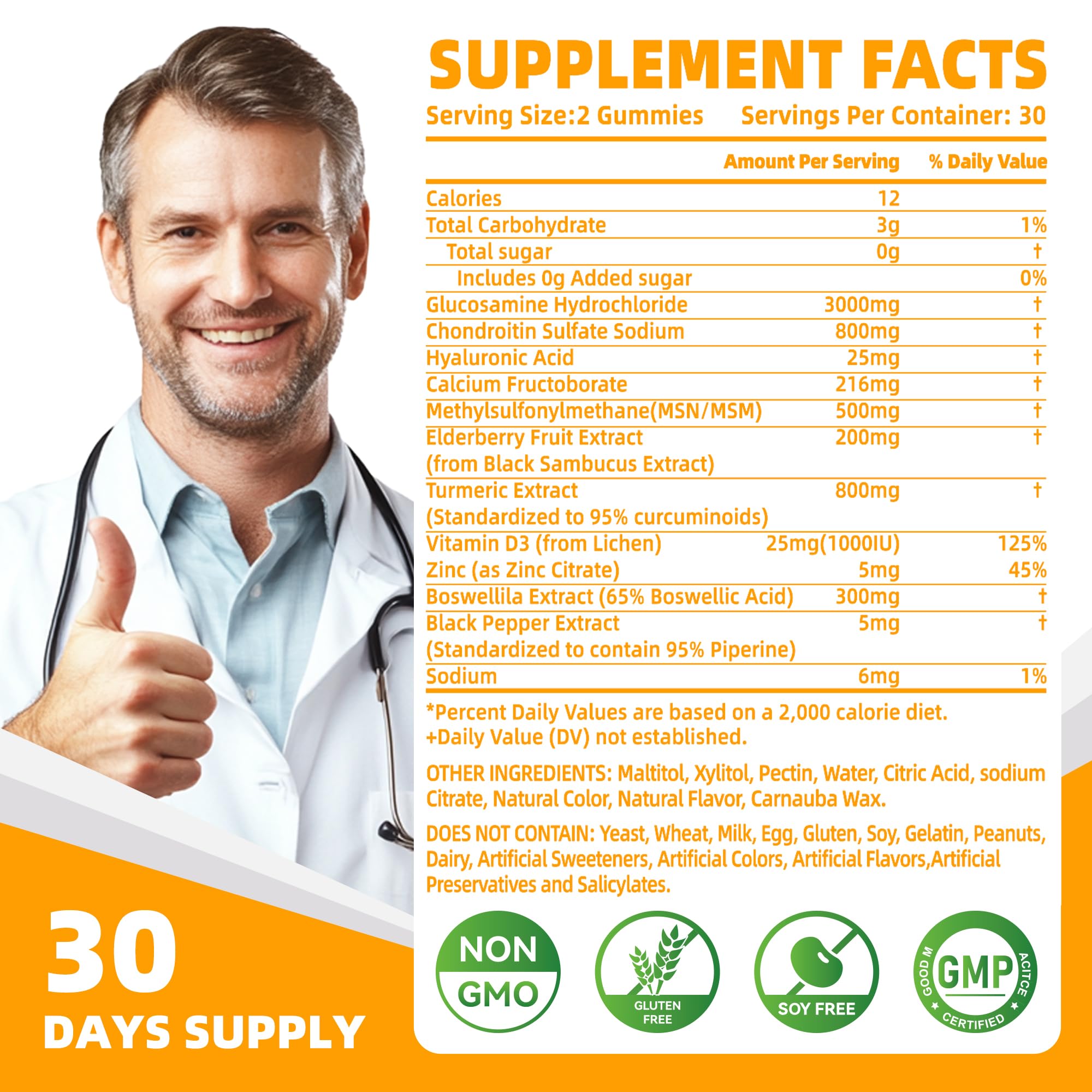 Nutravita Glucosamine Chondroitin Gummies with MSM & Elderberry – Extra Strength Joint Support