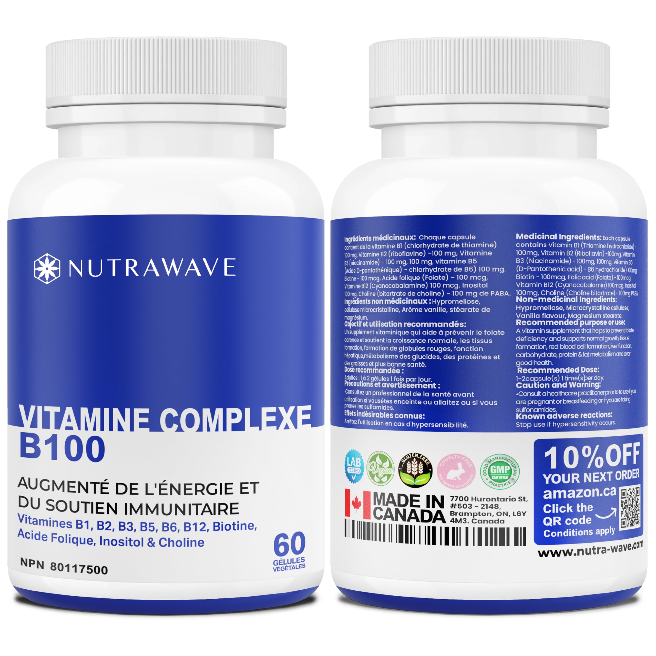 Nutrawave Vitamin B Complex 9 B Vitamins – 60 Capsules | Vegan, Energy & Immunity Support
