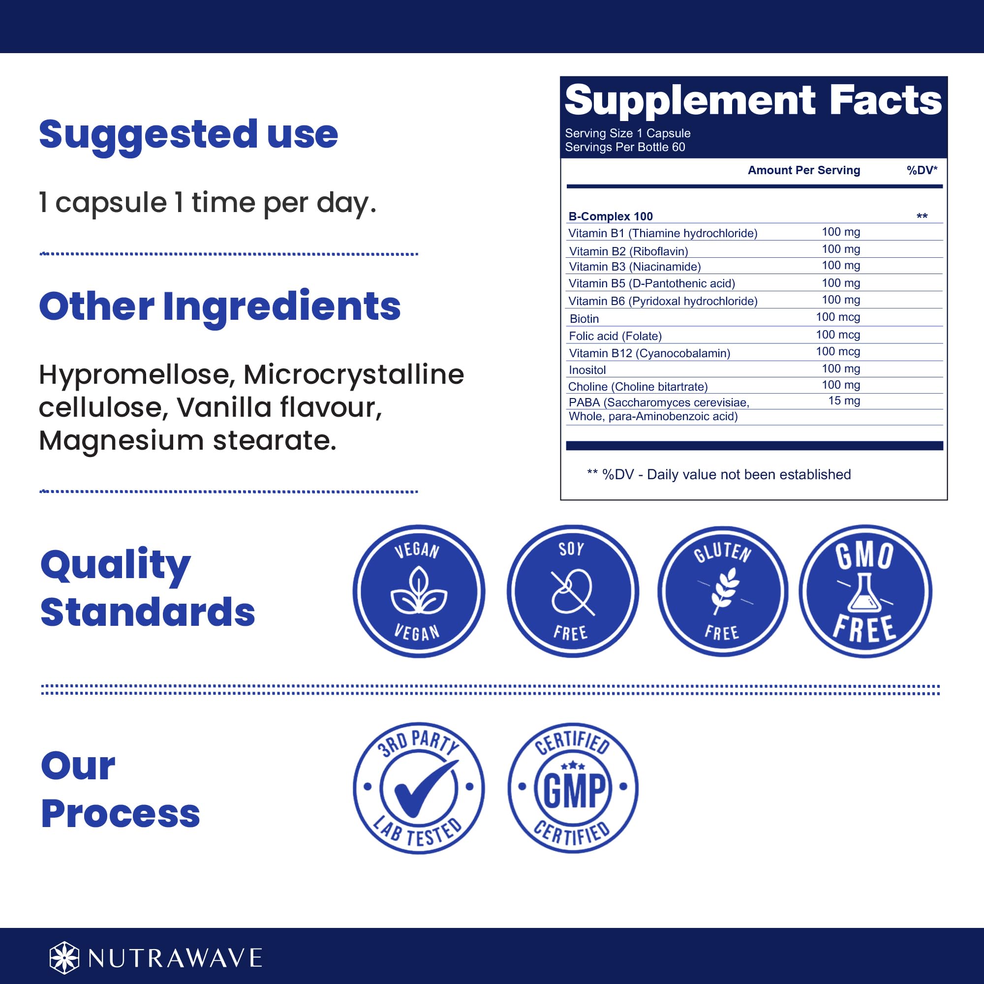 Nutrawave Vitamin B Complex 9 B Vitamins – 60 Capsules | Vegan, Energy & Immunity Support