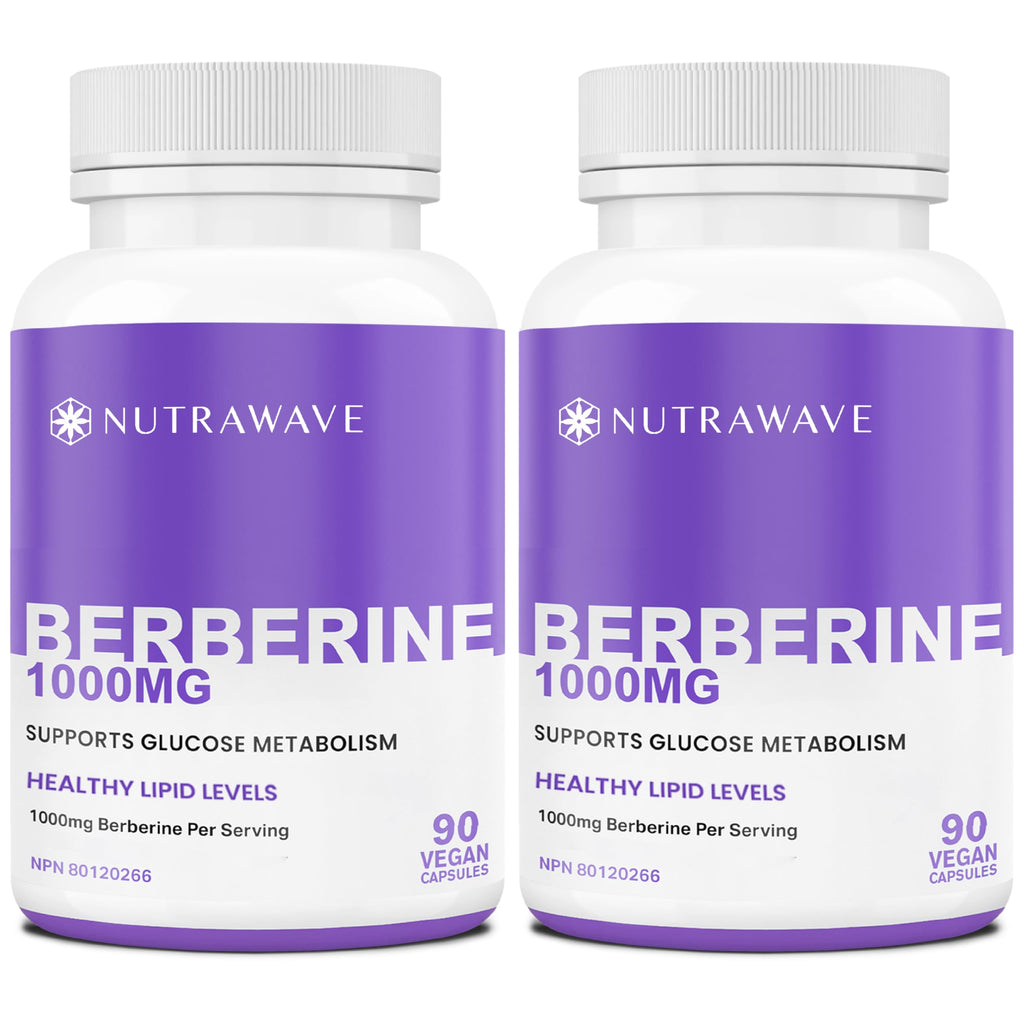 Nutra Wave Pure Berberine Maximum Potency 1000mg per Serving - 2-Pack (Vegan, Non-GMO)