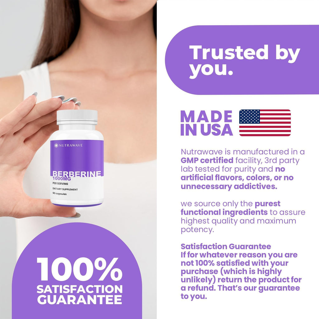 Nutrawave PURE Berberine Max Potency – 1000mg/Serving | Supports Blood Sugar & Metabolism | Vegan