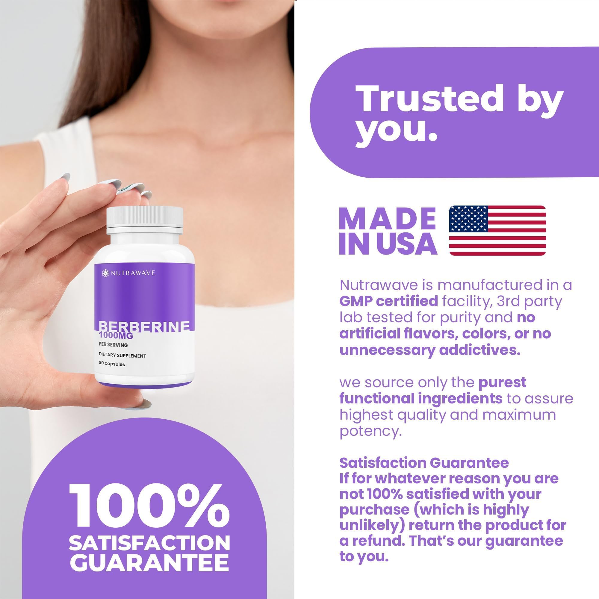Nutrawave PURE Berberine Max Potency – 1000mg/Serving | Supports Blood Sugar & Metabolism | Vegan