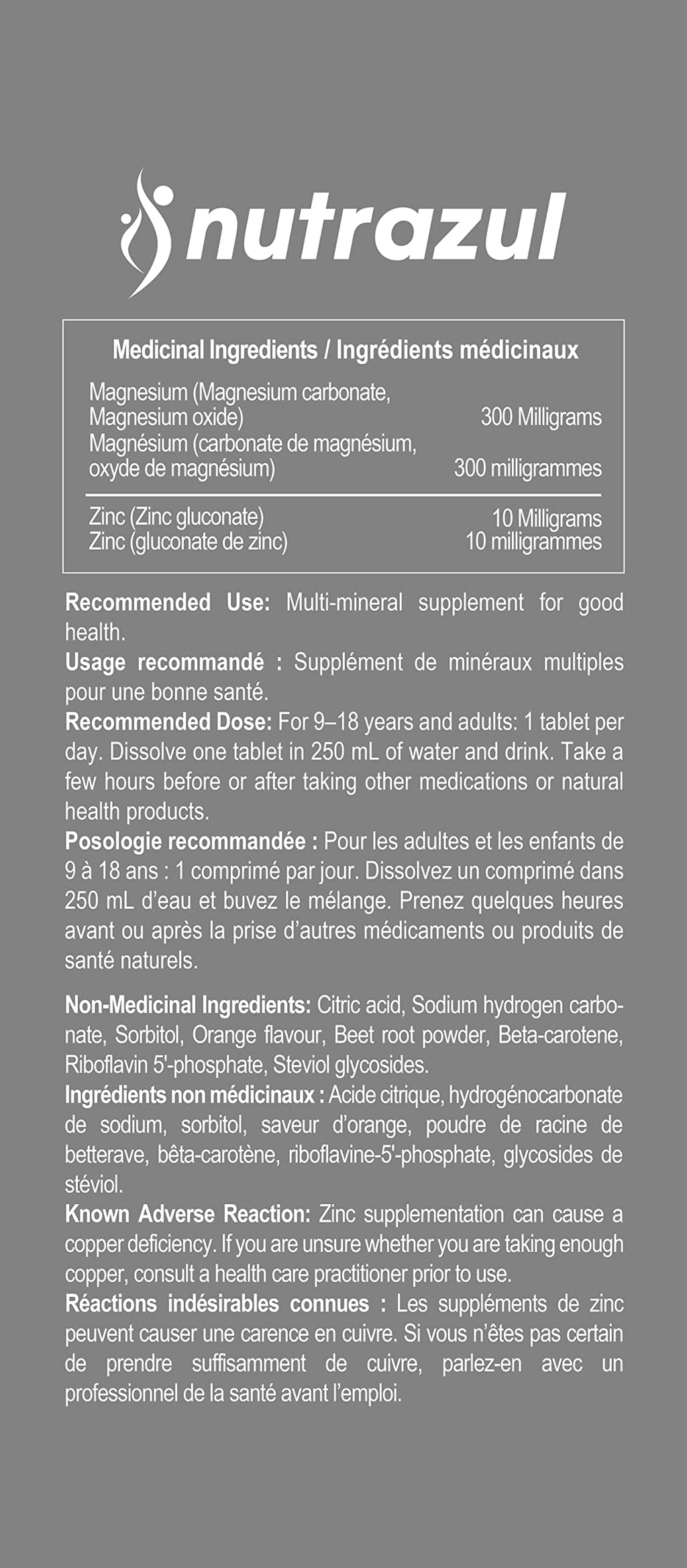 Nutrazul Active Magnesium & Zinc Effervescent Tablets – 60 Tablets | Orange Flavor