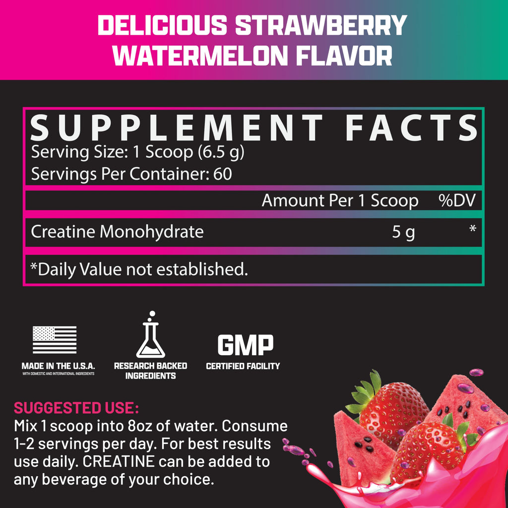 Nutrex Research Flavored Creatine Powder – Strawberry Watermelon, 60 Servings | 5g Creatine