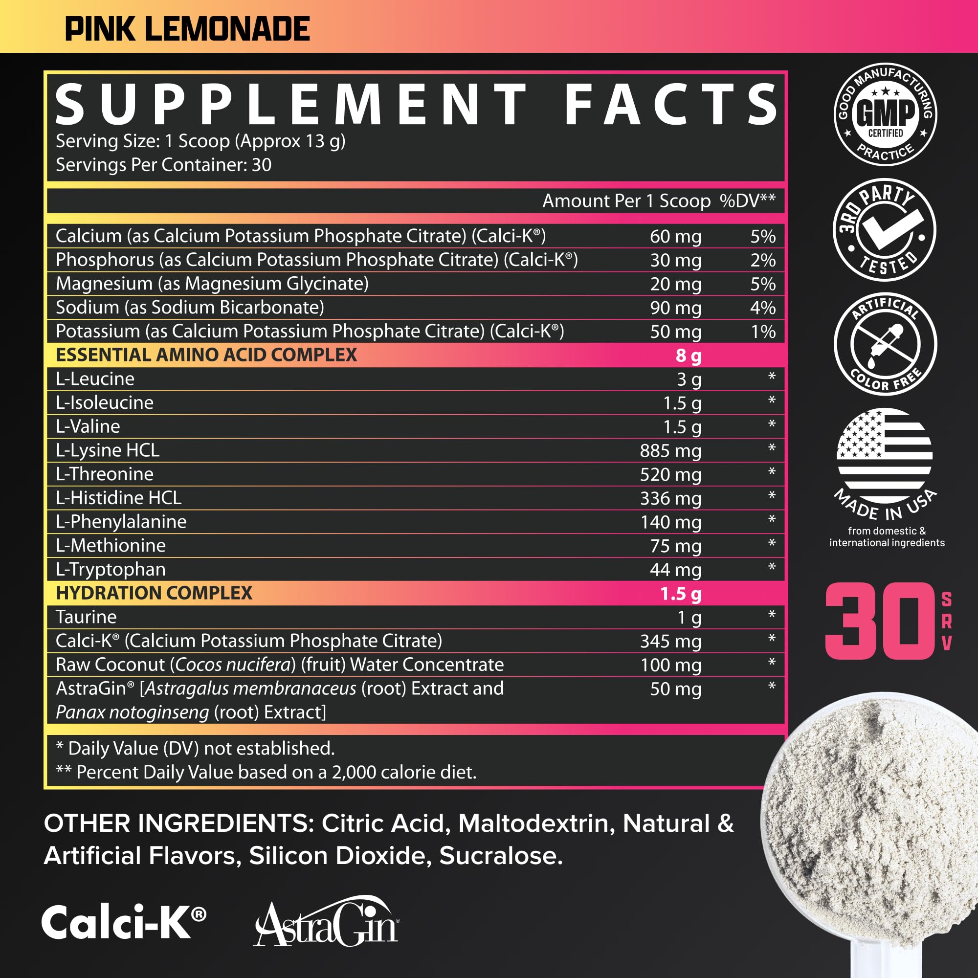 Nutrex Research EAA Hydration | 8G Essential Amino Acids + Electrolytes | EAAs + BCAA Powder | 30 Servings (Pink Lemonade)