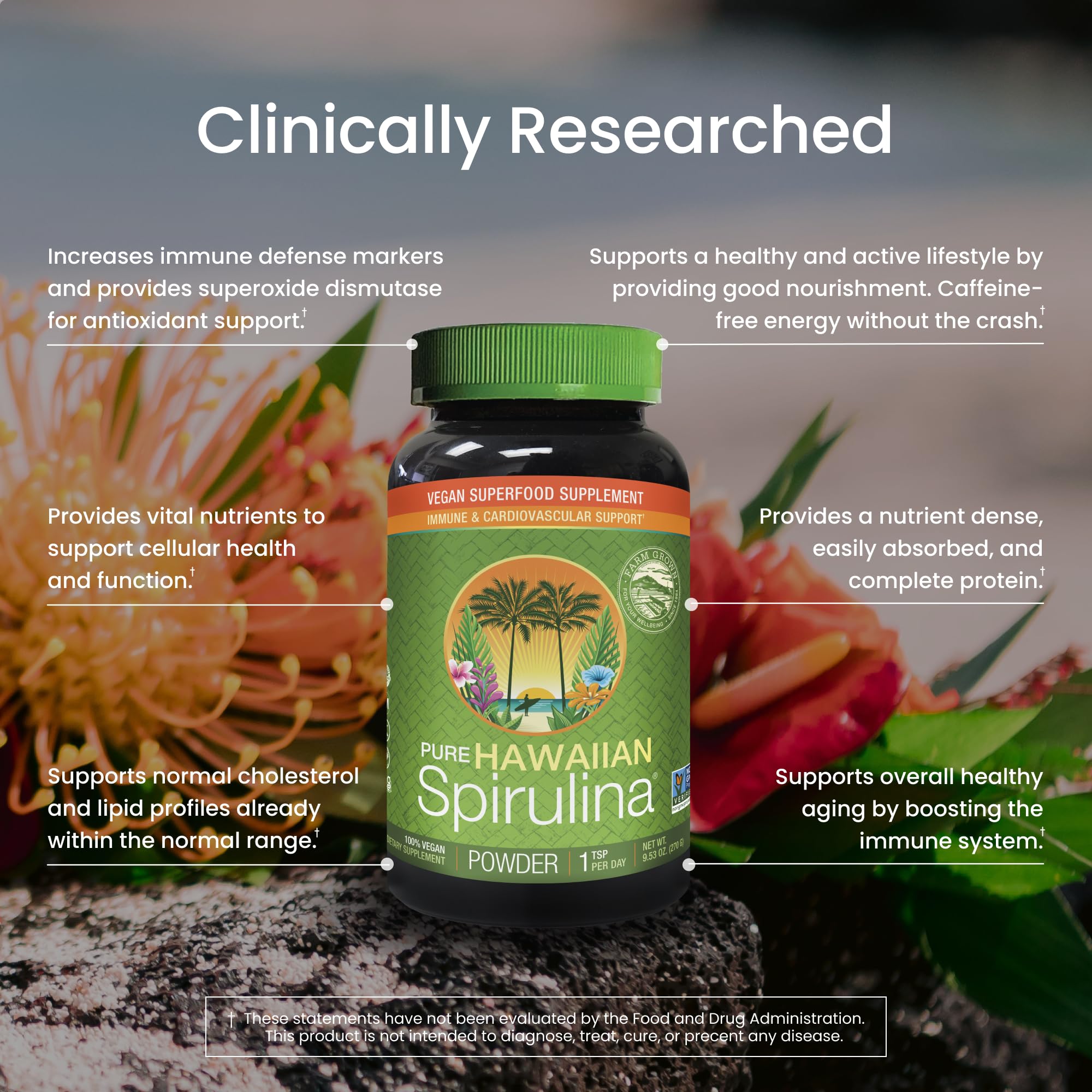 Nutrex Hawaii Pure Hawaiian Spirulina Powder – Nature’s Superfood, Non-GMO, Vegan – Immune, Heart, Cellular Health & Energy Support, 9.53 oz