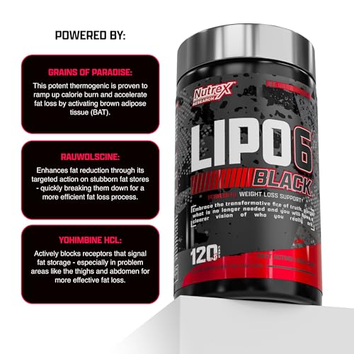 Nutrex Lipo-6 Black Max Strength Fat Burner – Fast Acting Energy & Metabolism (120 Capsules)