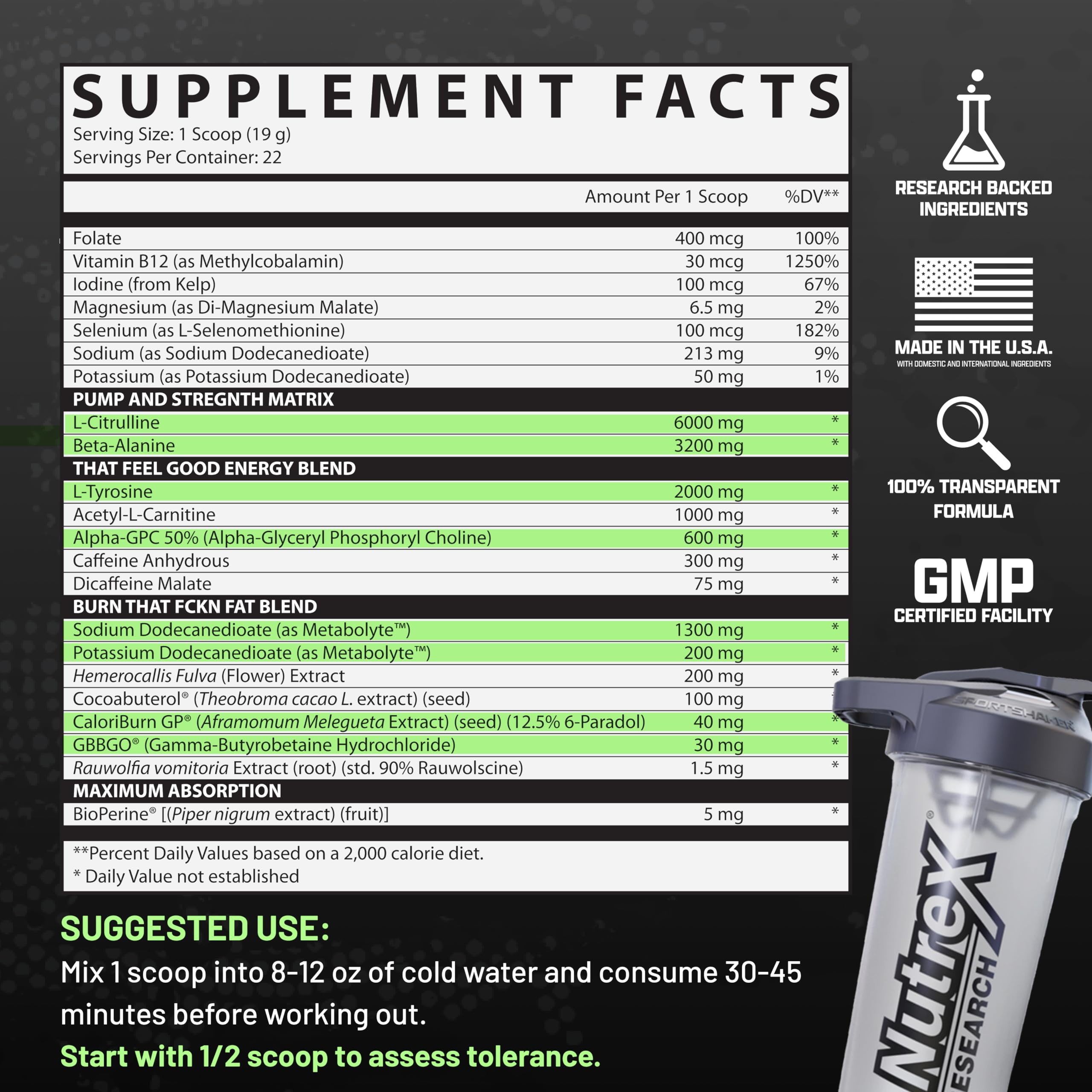 Nutrex Outlift Burn Pre-Workout Maui Twist – 22 Servings | Metabolyte, L-Citrulline & Caffeine