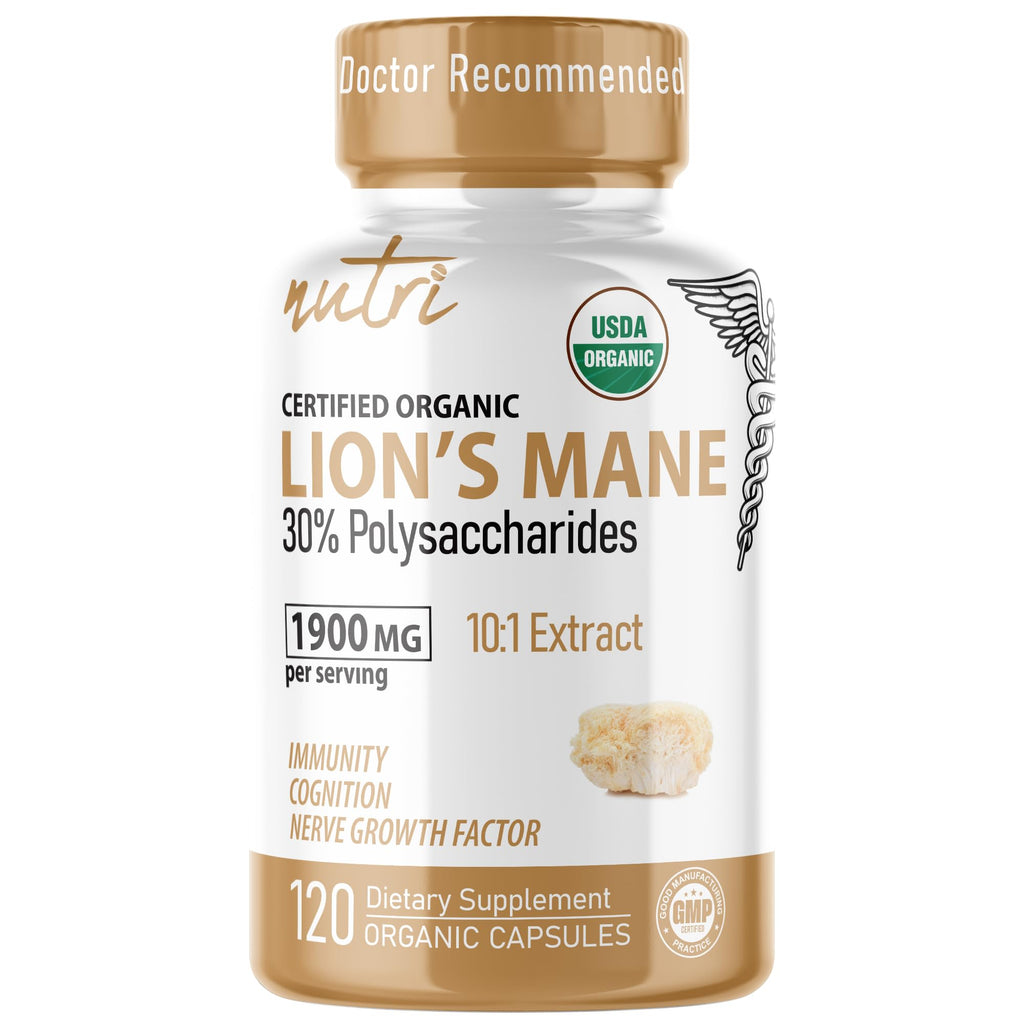 Nutri Organic Lion's Mane - 1900 mg, 120 Count, 10:1 Dual Extraction