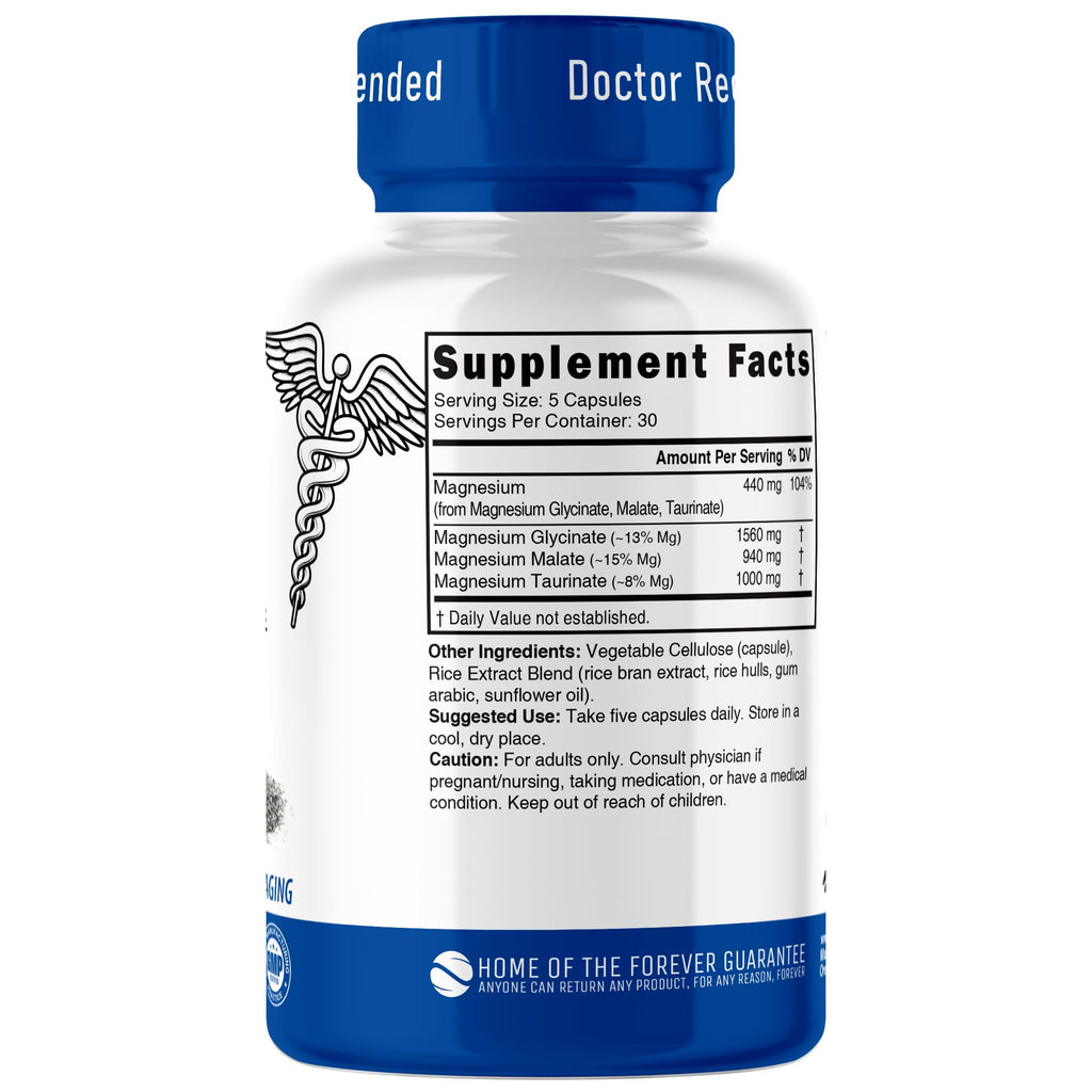 Nutri Triple Magnesium Complex 440mg - Chelated Glycinate, Malate & Taurinate | 120 Vegan Capsules