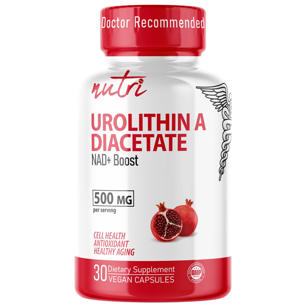 Nutri Urolithin A Supplement 500mg - NAD+ Boost, Antioxidant, 30 Vegan Capsules