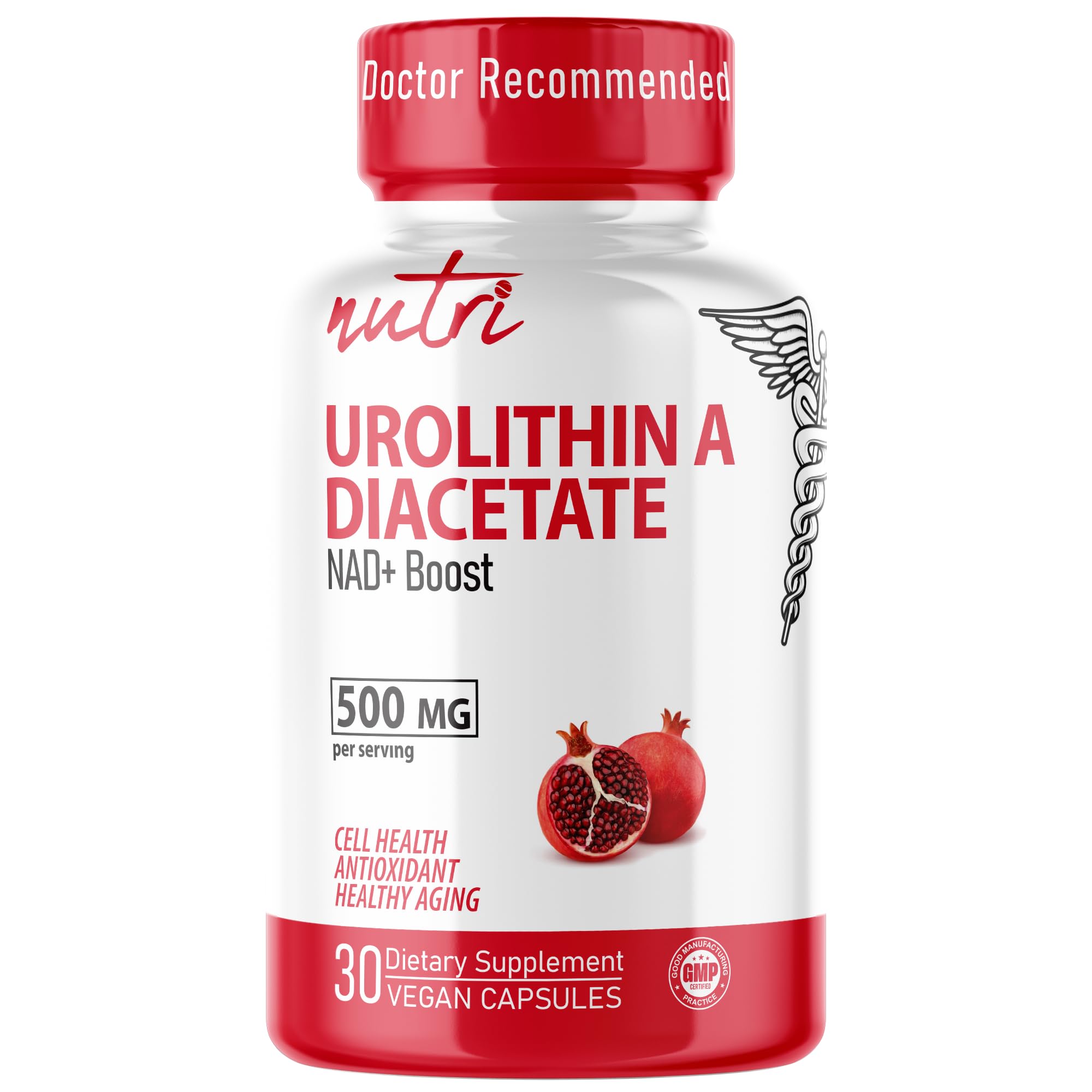 Nutri Urolithin A Supplement 500mg - NAD+ Boost, Antioxidant, 30 Vegan Capsules
