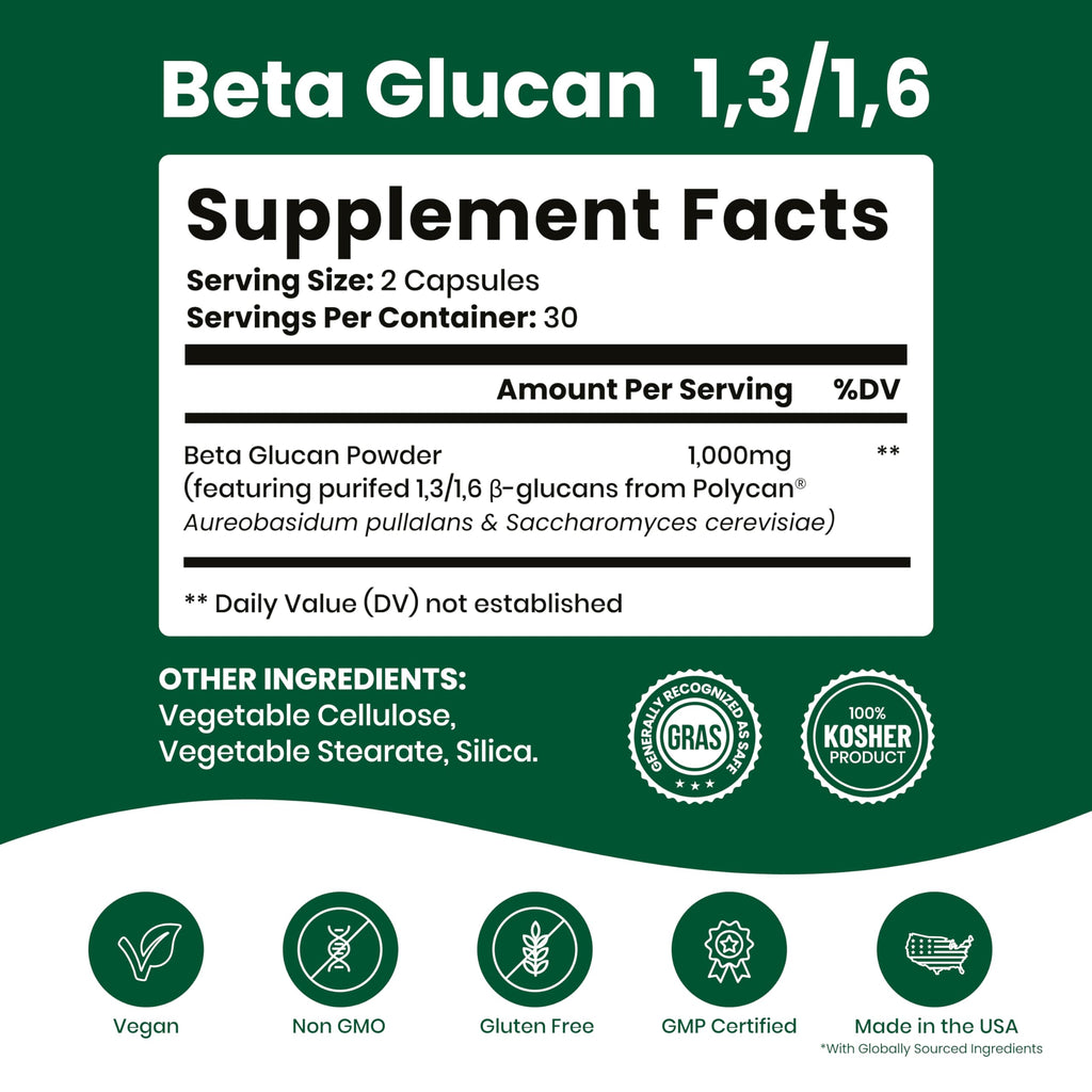 Nutriana Beta Glucan 1000mg – 60 Capsules | Immune Support, 1,3/1,6D Beta Glucan