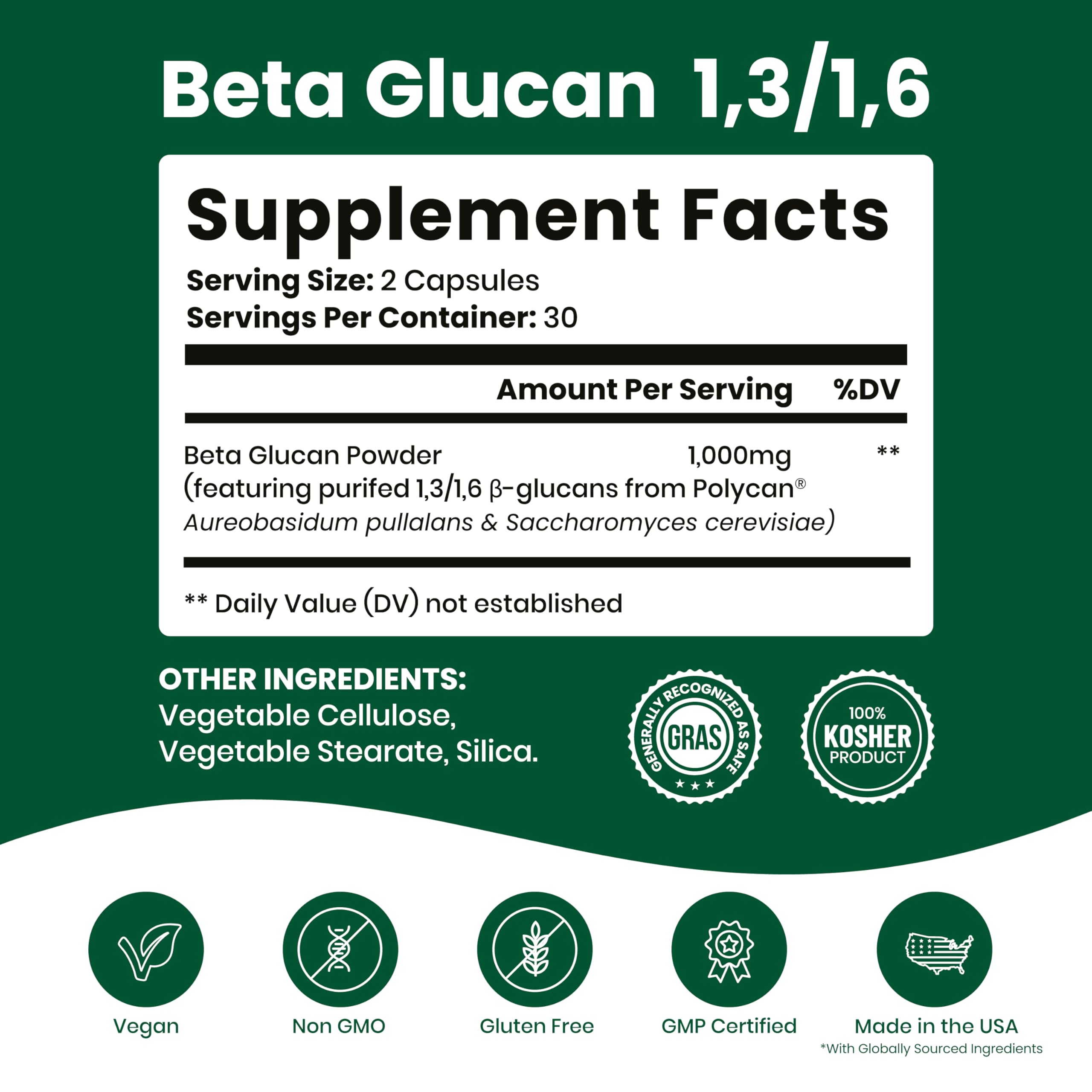 Nutriana Beta Glucan 1000mg – 60 Capsules | Immune Support, 1,3/1,6D Beta Glucan
