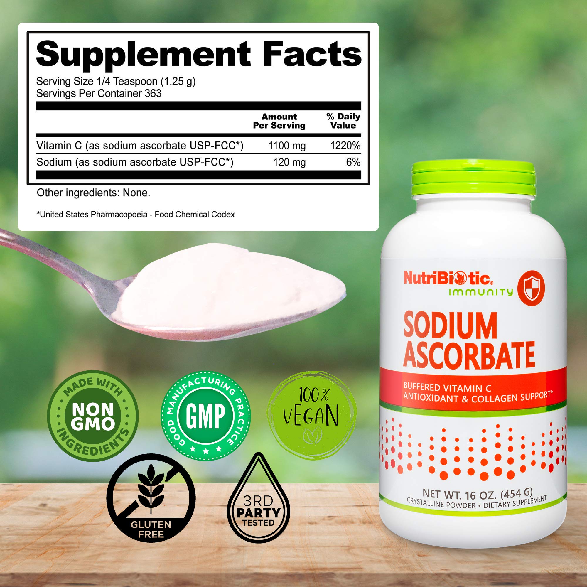 NutriBiotic - Sodium Ascorbate Buffered Vitamin C Powder, 16 Oz | Vegan, Non-Acidic & Easier on Digestion Than Ascorbic Acid | Essential Immune Support & Antioxidant Supplement | Gluten & GMO Free