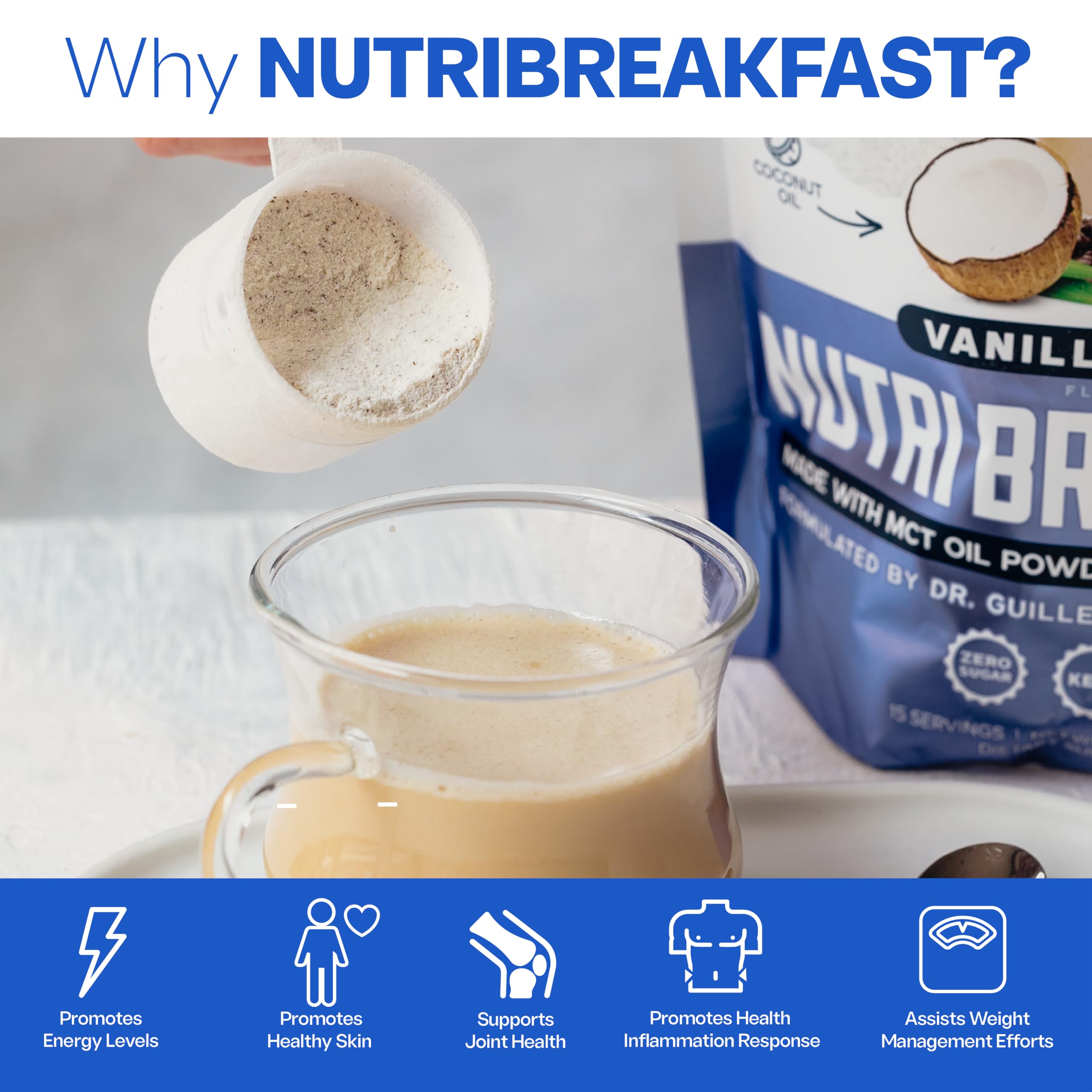 NutriBreakfast by Nutrillermo – Keto Protein Collagen Powder with MCT Oil, Coffee (15.9 oz)