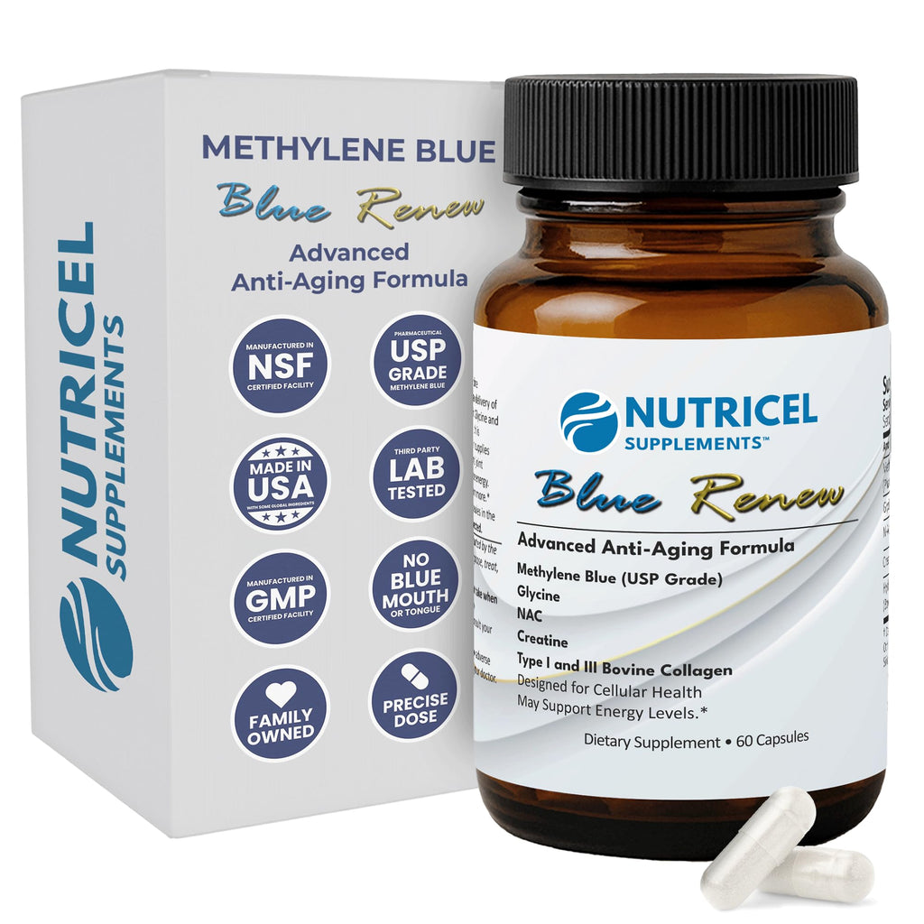 Nutricel GlyNAC Methylene Blue Capsules – 7mg USP, Glycine, NAC, Collagen & Creatine – Made in USA, 60ct