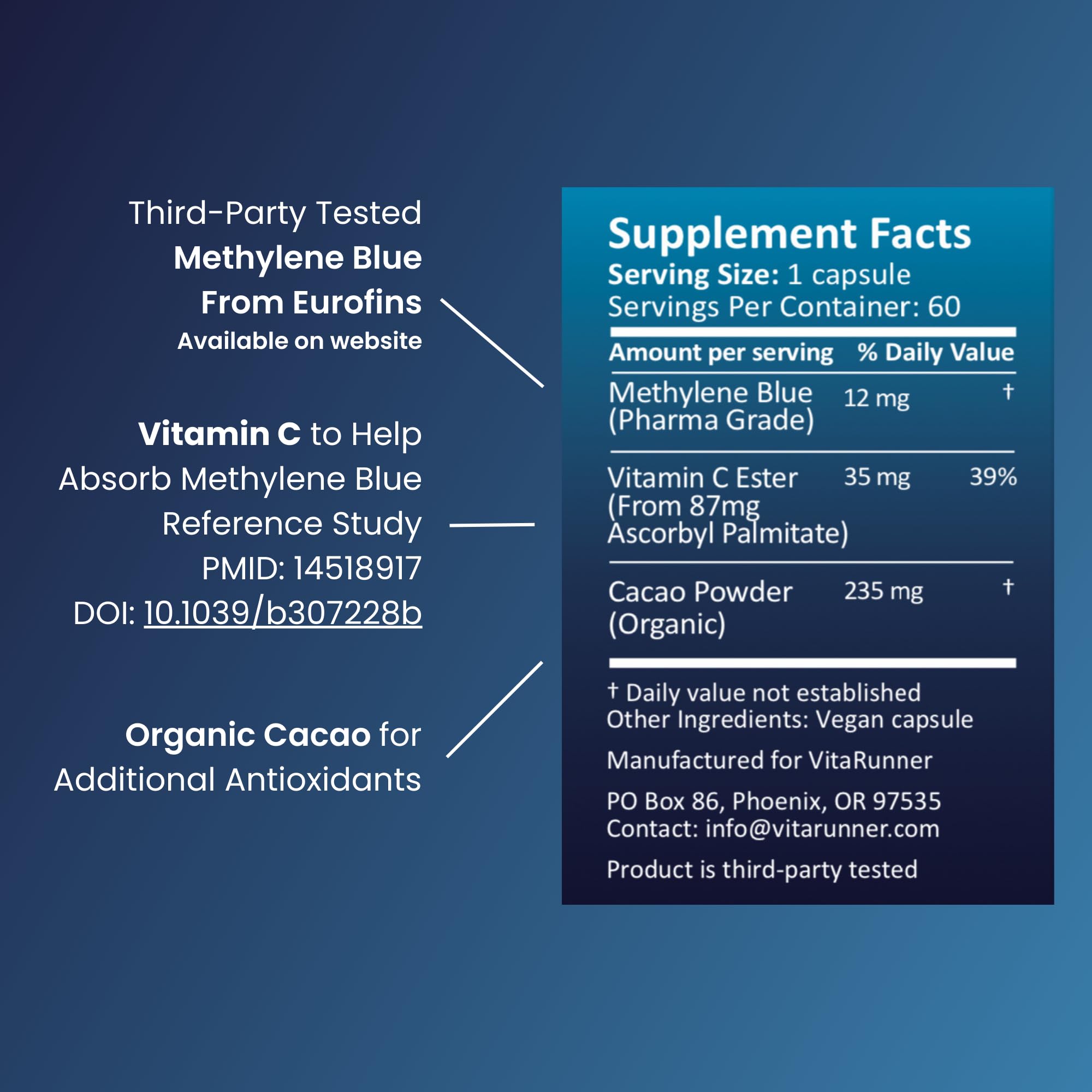 Nutricel Methylene Blue Capsules 12 mg | 60ct | Vitamin C Ester | Made in USA