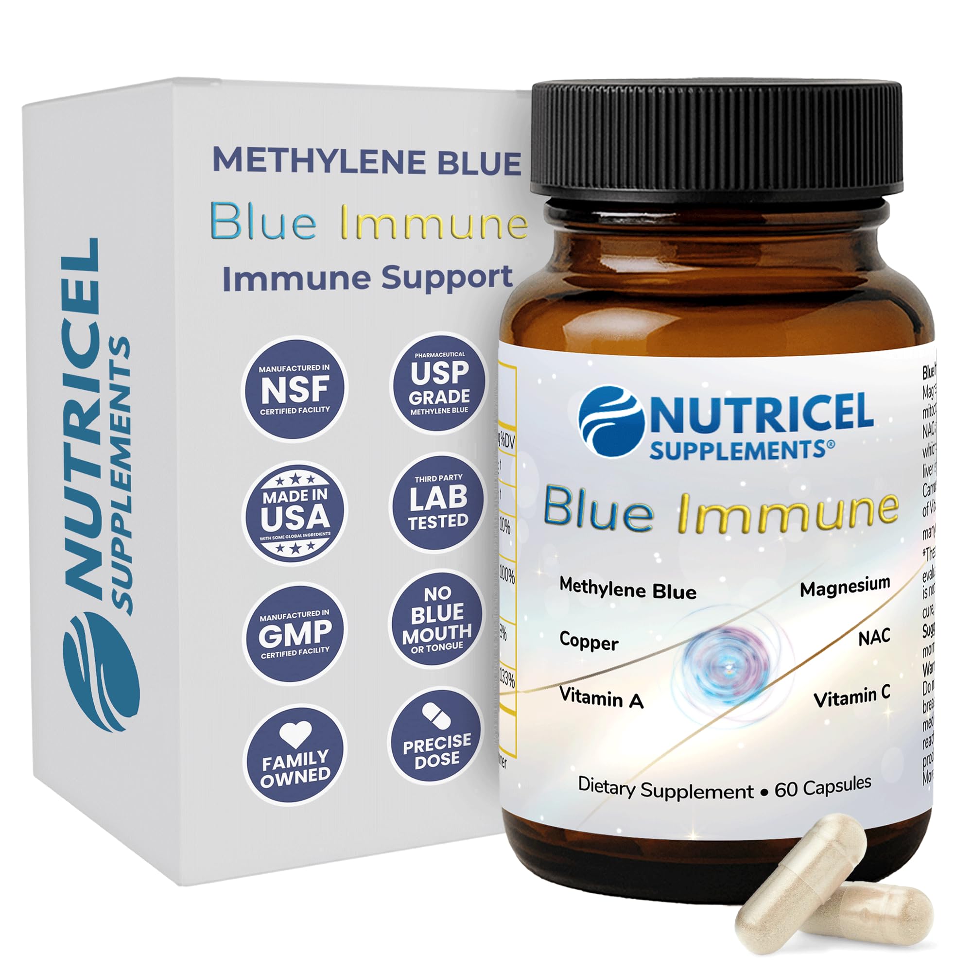 Nutricel Methylene Blue Capsules with Grass-Fed Liver – 12mg, USA Made, USP Reference, Third-Party Tested (60ct)
