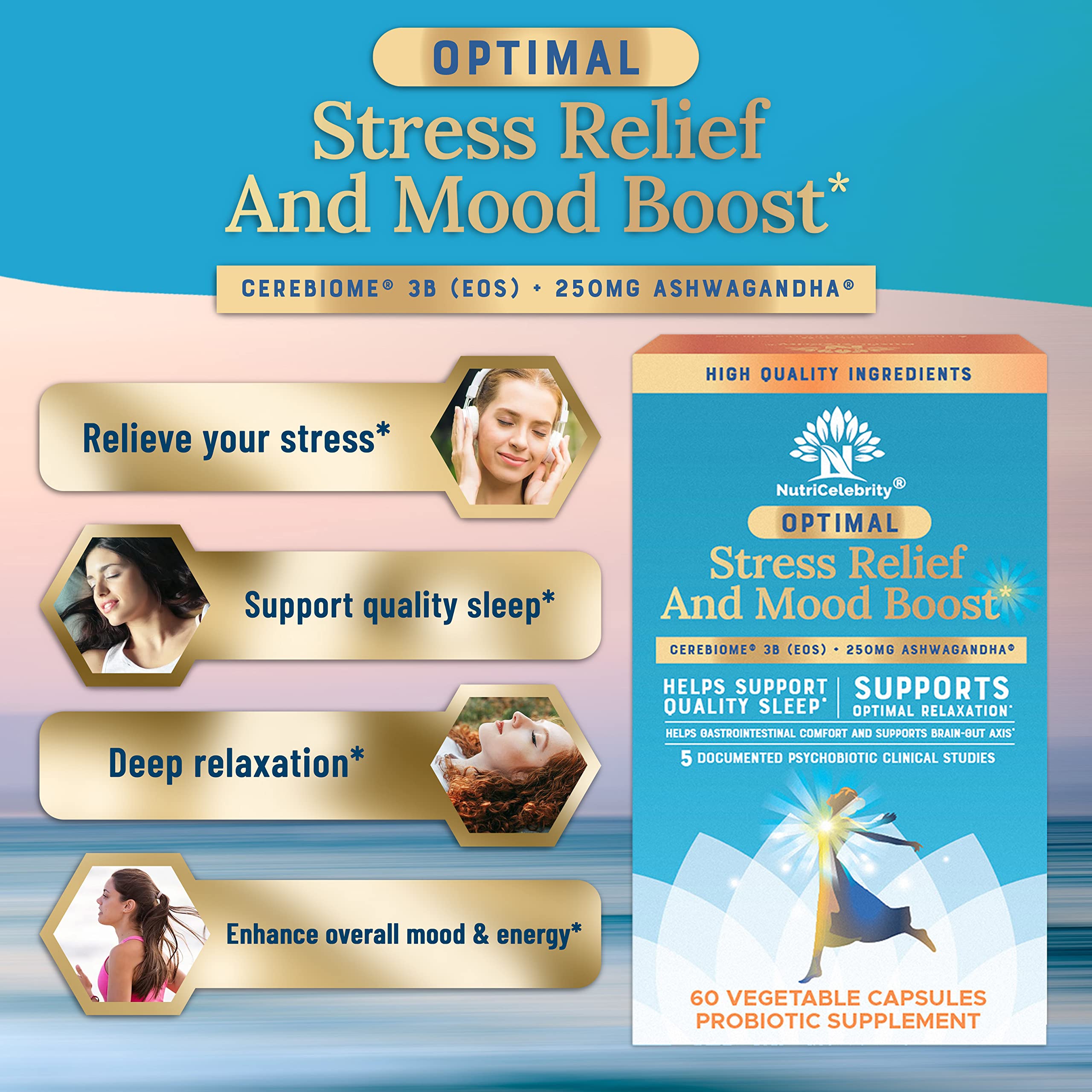 Nutricelebrity Optimal Stress Relief – Mood Support, Sleep & Gut Health (60 Days)
