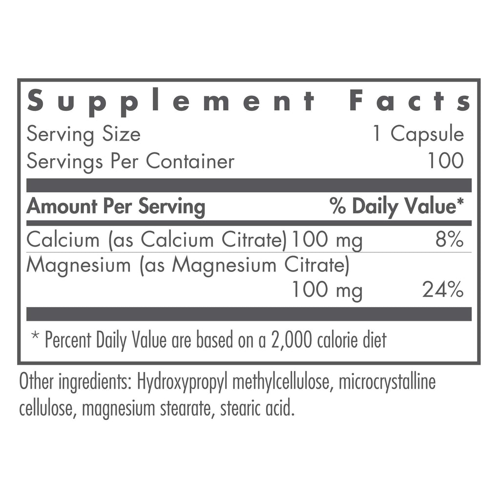 Nutricology Calcium Magnesium Citrate Supplement - Bone Health, Well-Absorbed Calcium Citrate, 100 Count Vegetarian Capsules