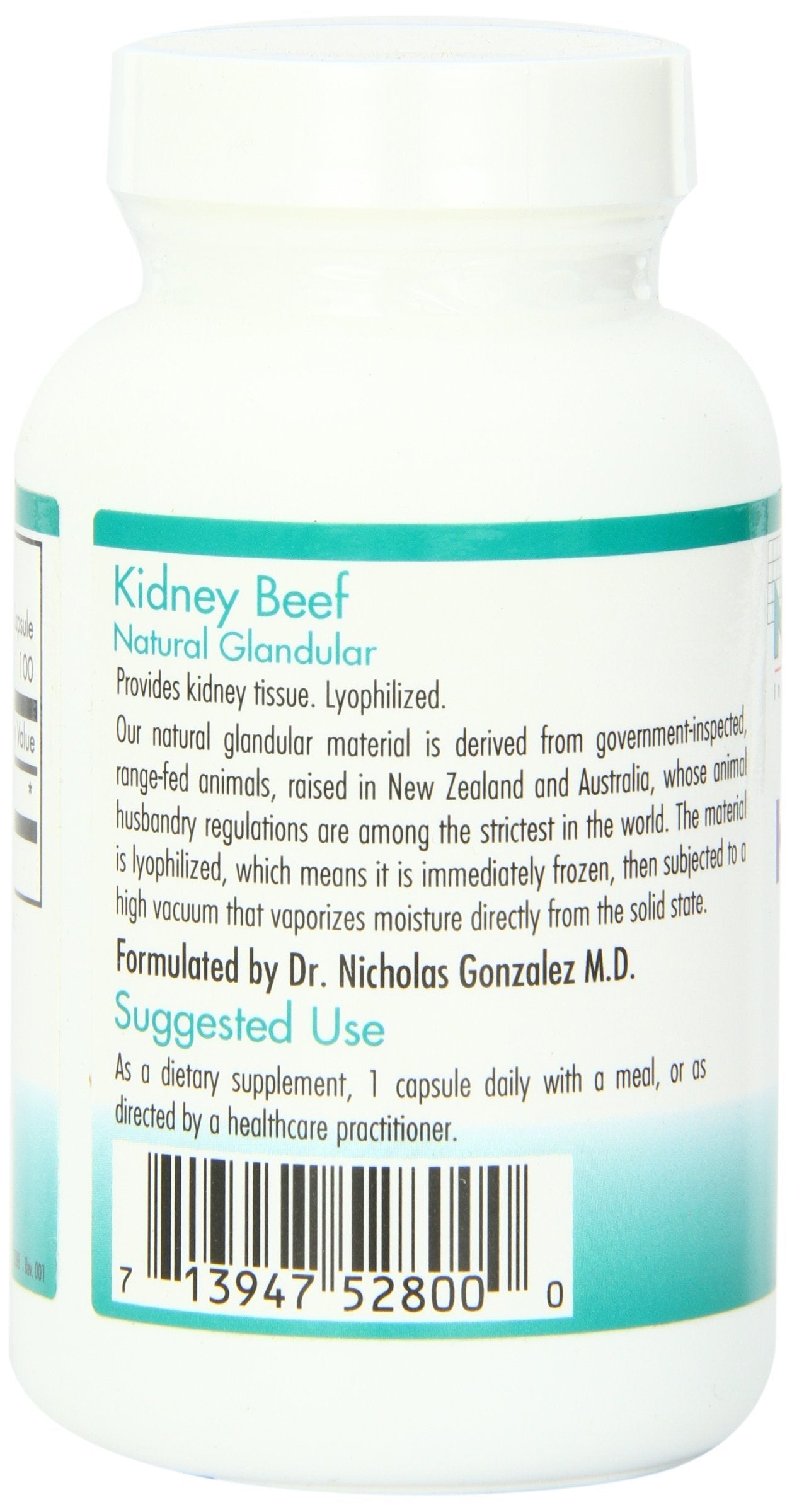 Nutricology Kidney Beef Supplement – Freeze-Dried Bovine Kidney, 500mg, 100 Vegetarian Capsules