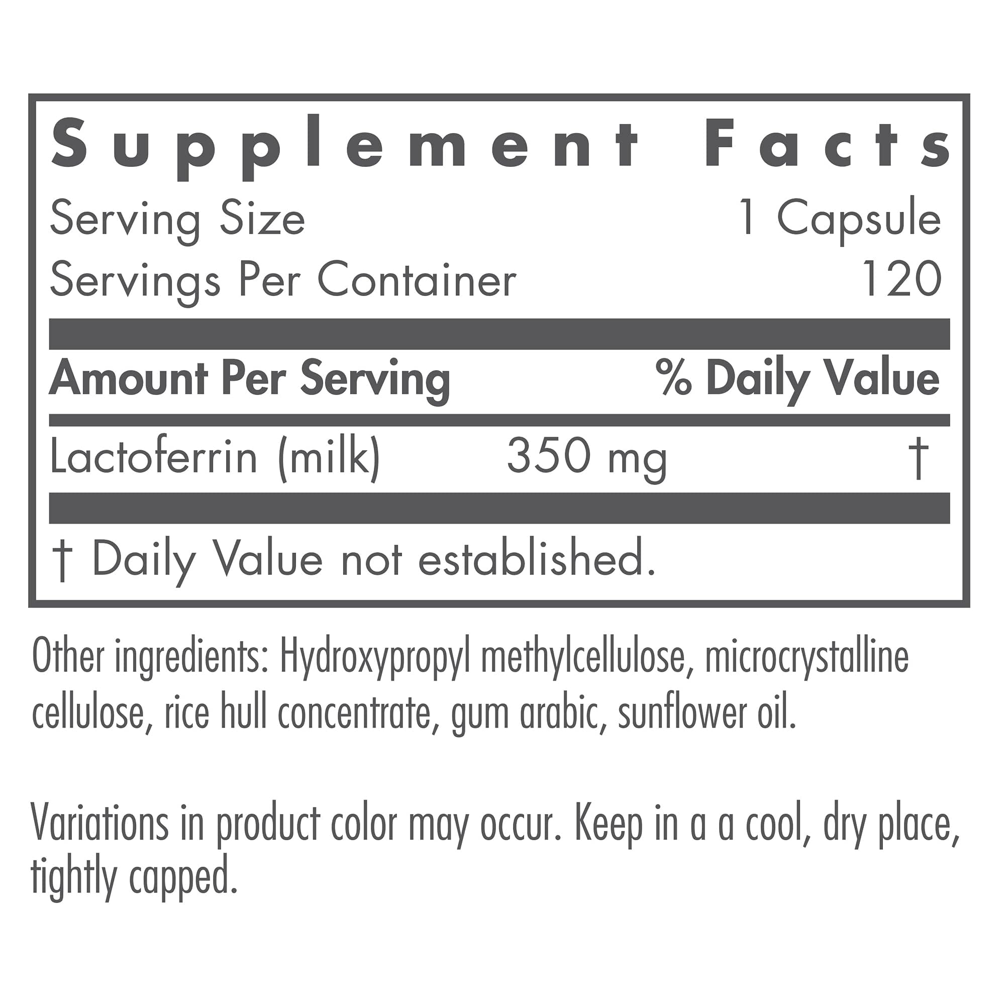 Nutricology Laktoferrin Supplement - Lactoferrin Supplements 350mg, Bovine Colostrum, Immune Peptide, Iron Supplements, Vegicaps - 120 Count