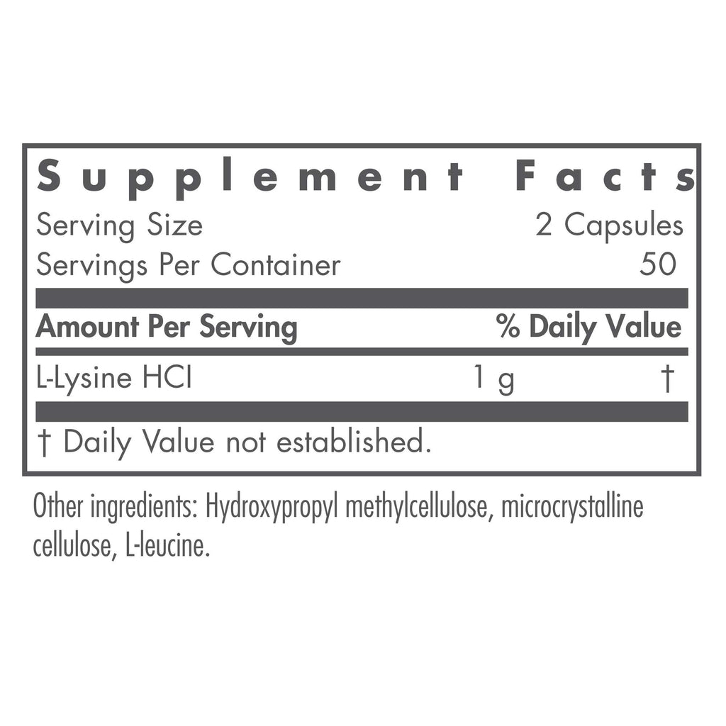 Nutricology L-Lysine 500mg – Immune Support, Free Form Amino Acid, Vegetarian Capsules 100 Count